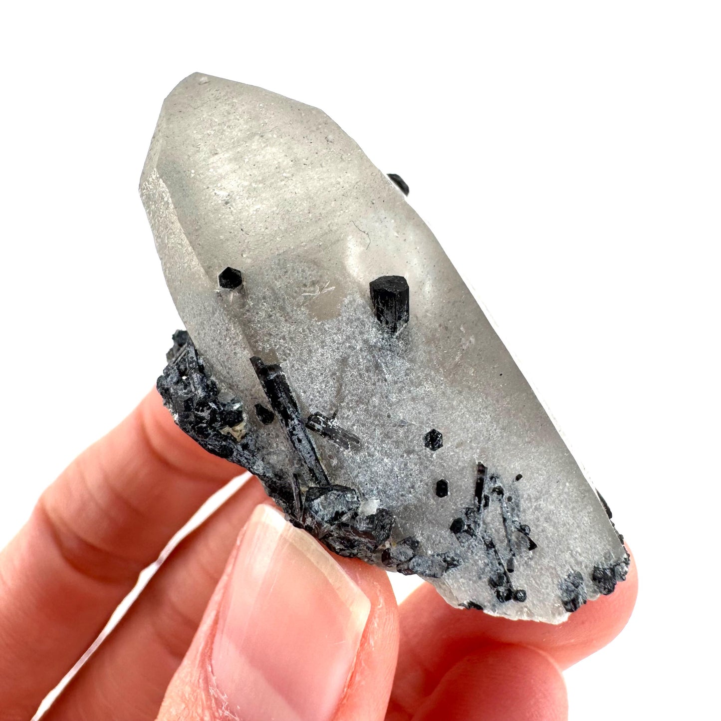 Black Tourmaline on Smoky Quartz | schorl crystal cluster, mineral specimen from Namibia