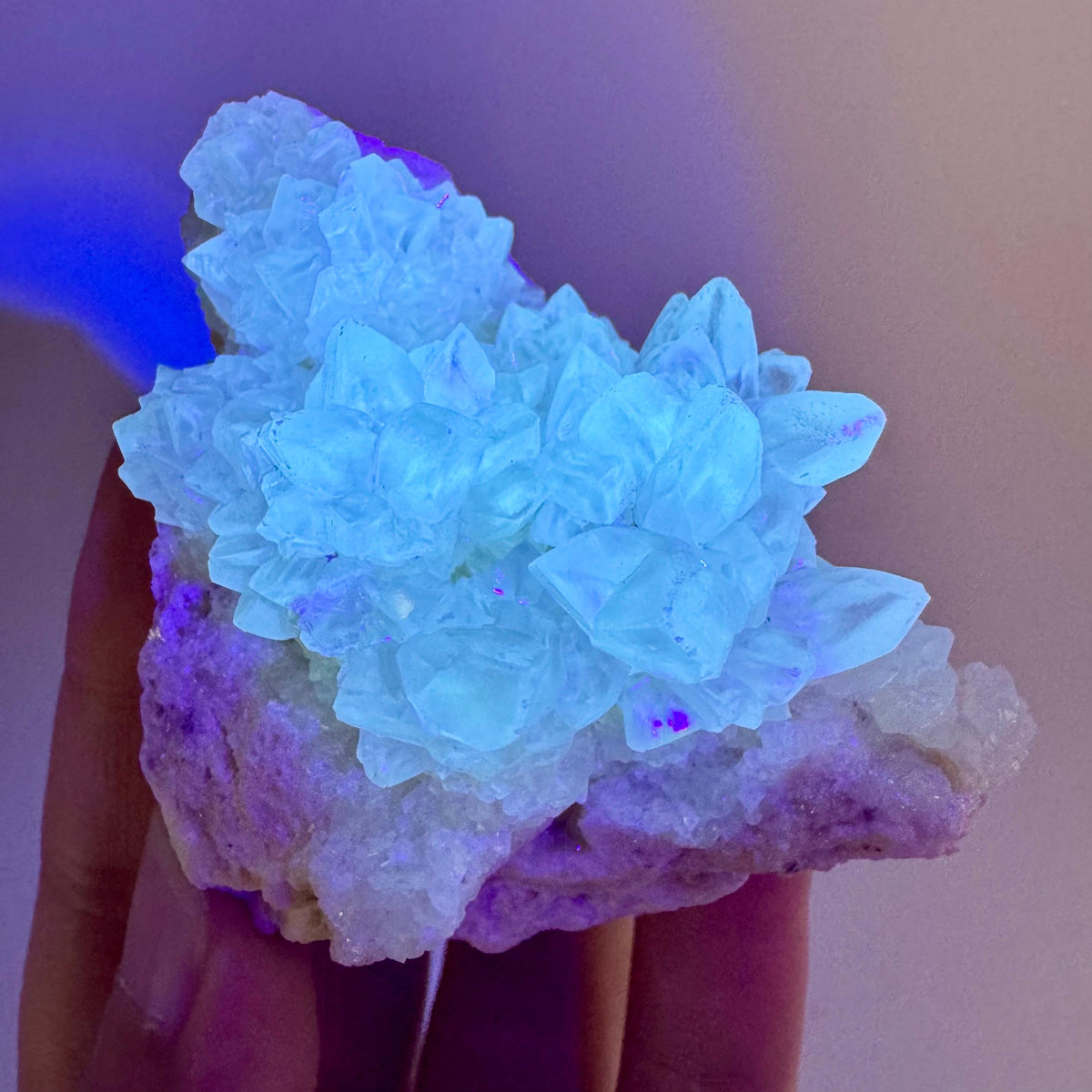 Fluorescent Calcite | UV-reactive crystal, natural mineral specimen from Indonesia
