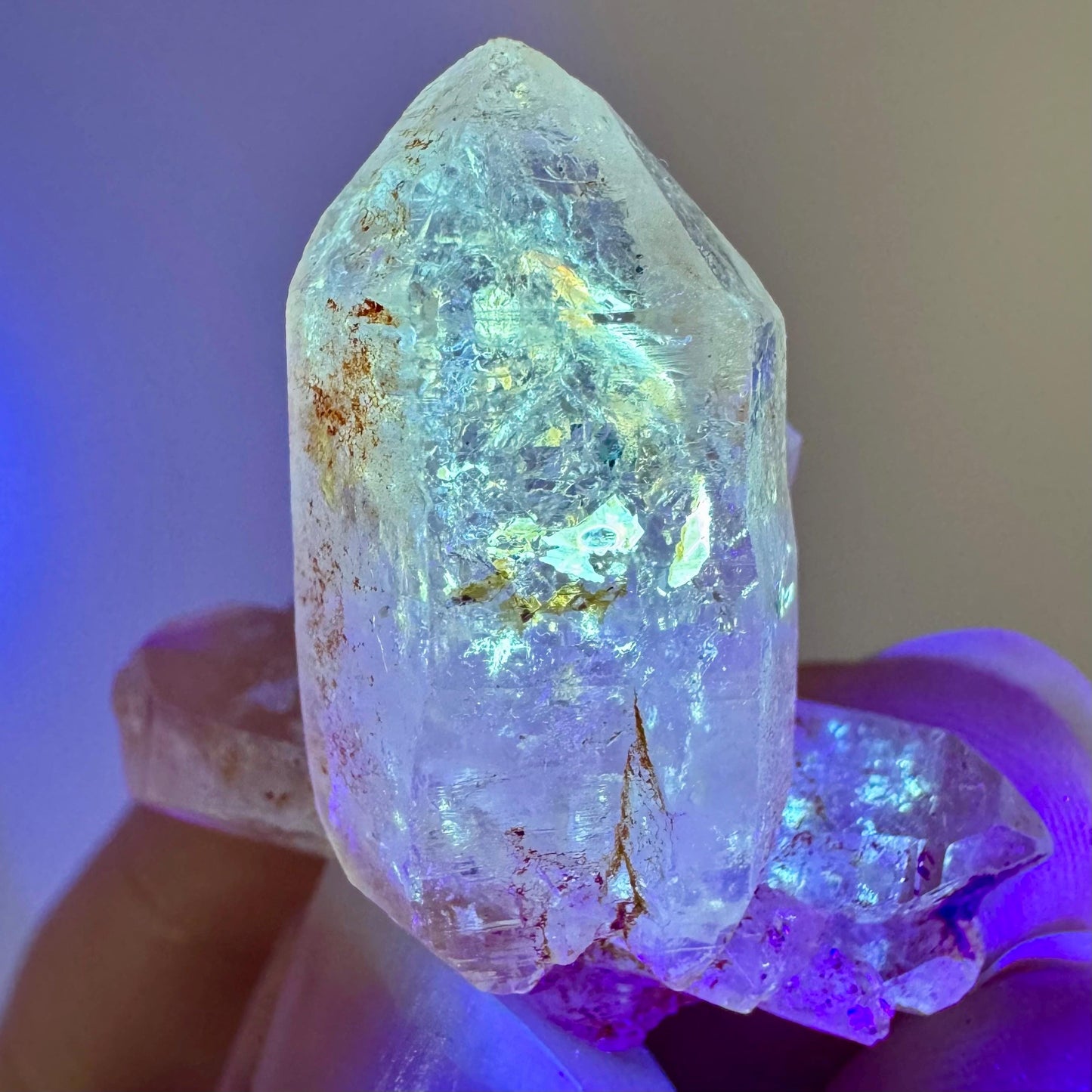 Petroleum Quartz | UV reactive firefly crystal, fluorescent mineral specimen from Madagascar