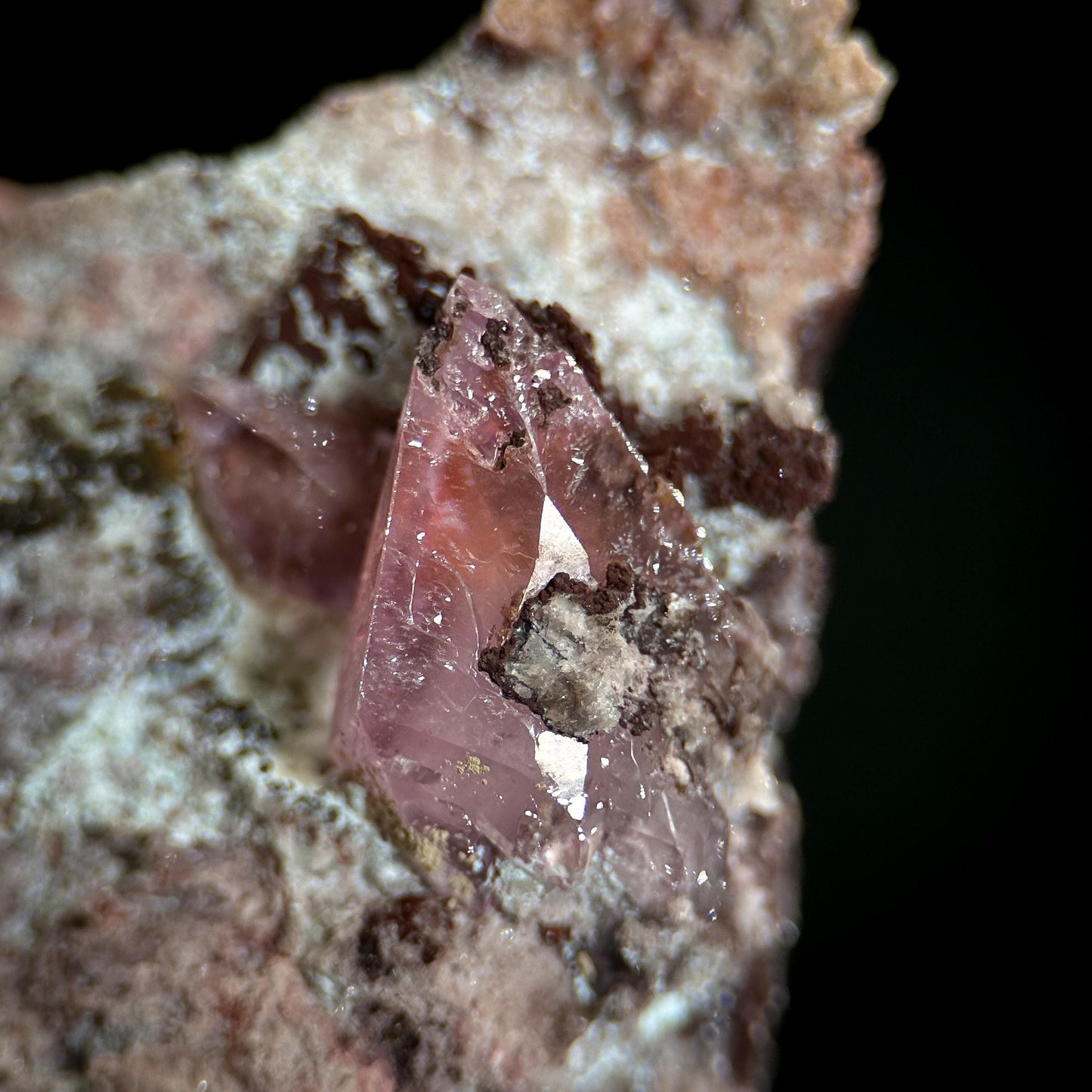 Gem Cobaltoan Calcite with Bisbeeite | translucent pink crystal cluster, mineral specimen