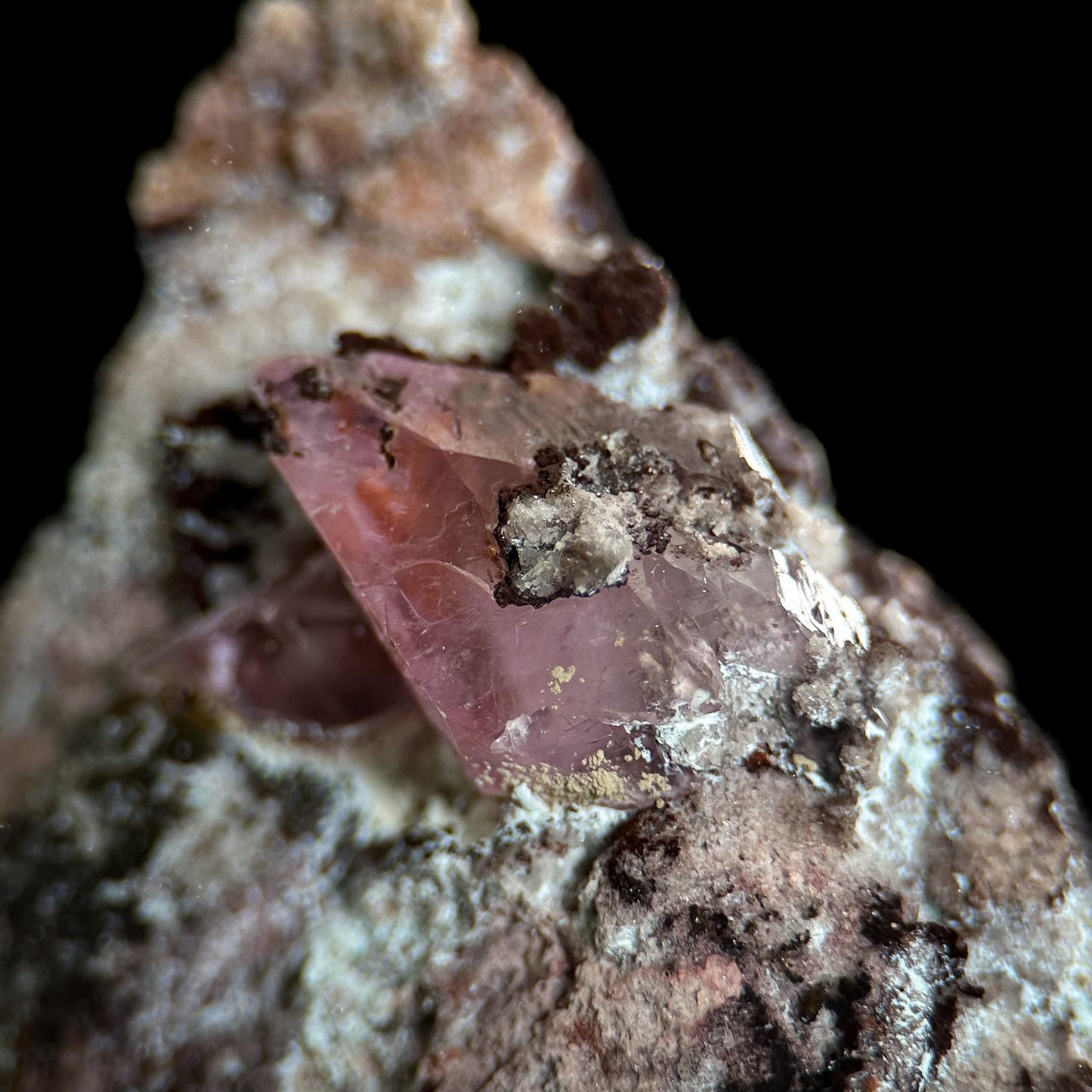 Gem Cobaltoan Calcite with Bisbeeite | translucent pink crystal cluster, mineral specimen