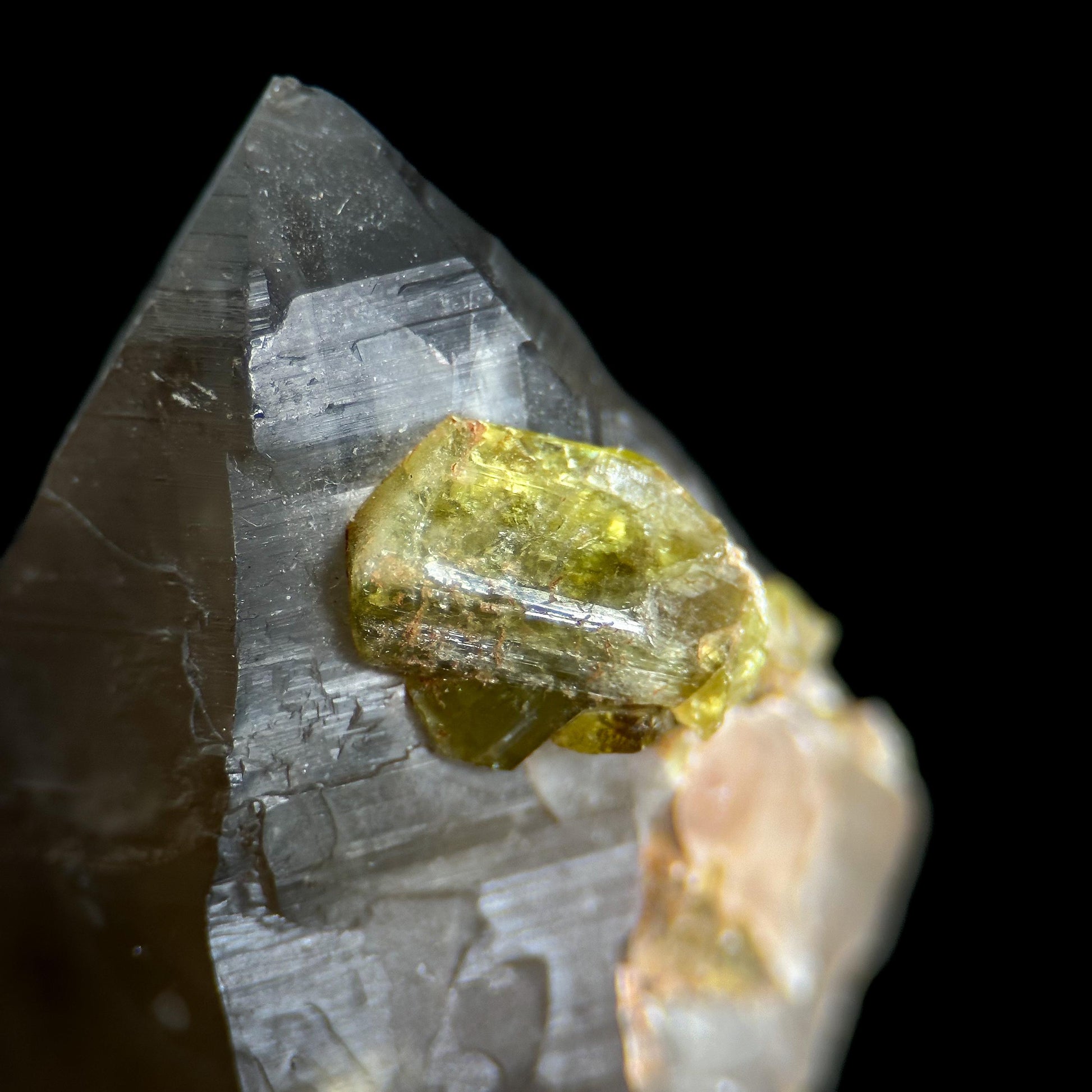 Chrysoberyl on Smoky Quartz | Yellow Crystal, Rare Mineral Specimen from Madagascar