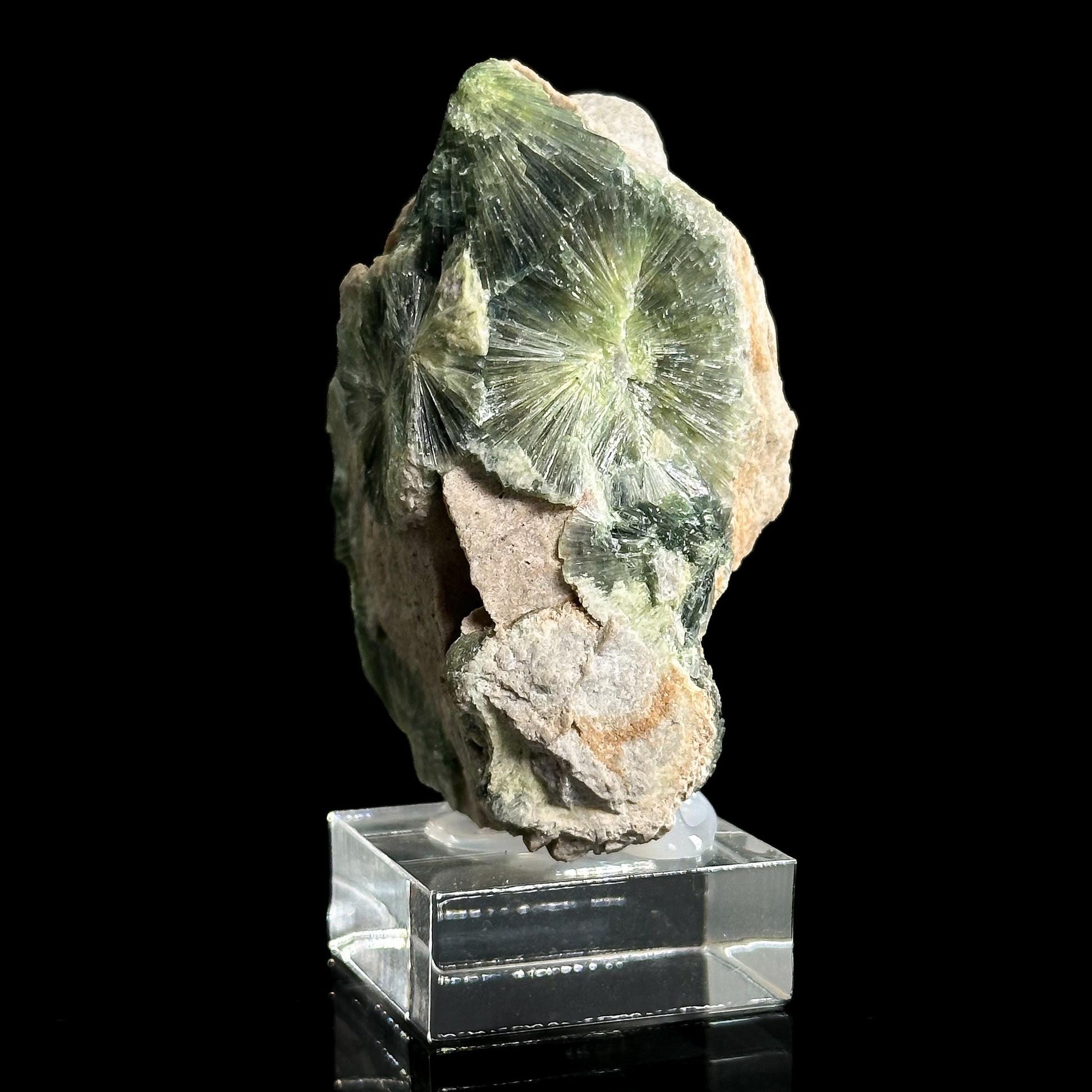 Wavellite (Arkansas, USA) | green radial crystal cluster, mineral specimen