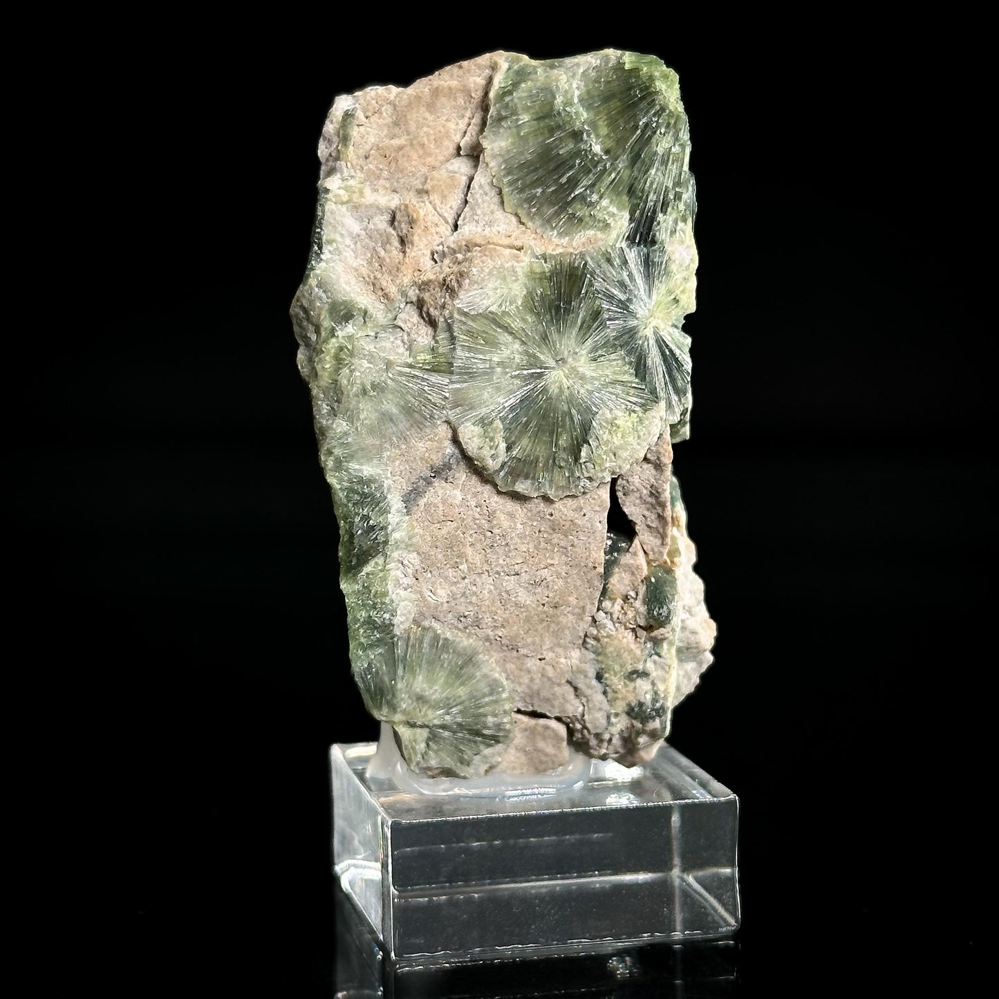 Wavellite (Arkansas, USA) | green radial crystal cluster, mineral specimen
