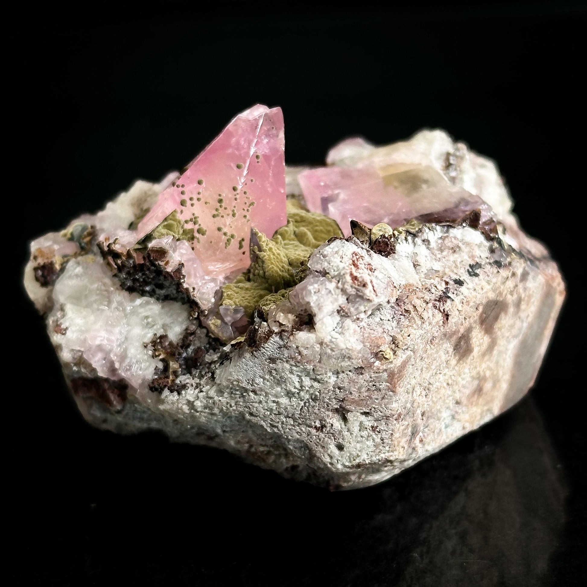 Gem Cobaltoan Calcite with Kolwezite | translucent pink crystal cluster, rare mineral specimen