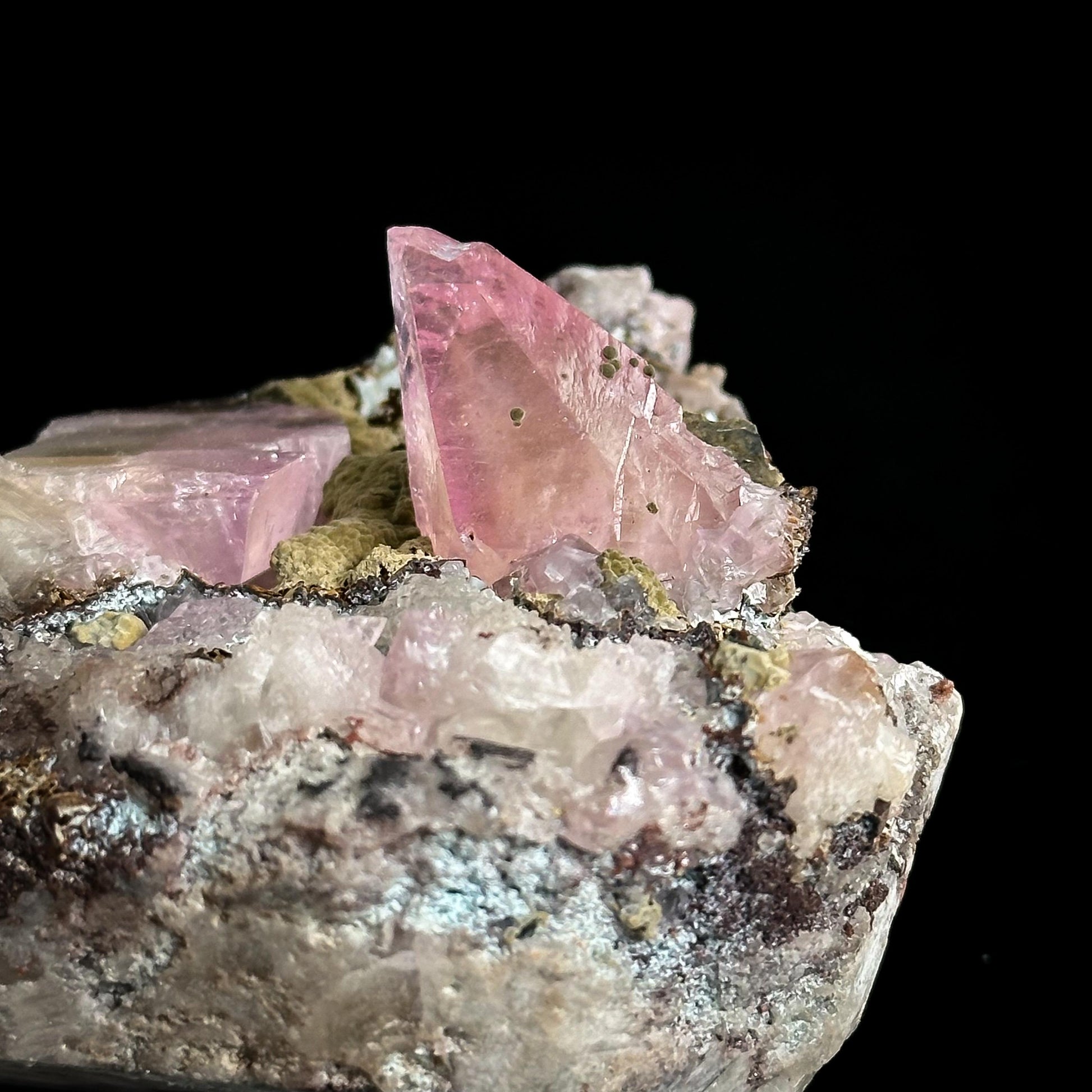 Gem Cobaltoan Calcite with Kolwezite | translucent pink crystal cluster, rare mineral specimen