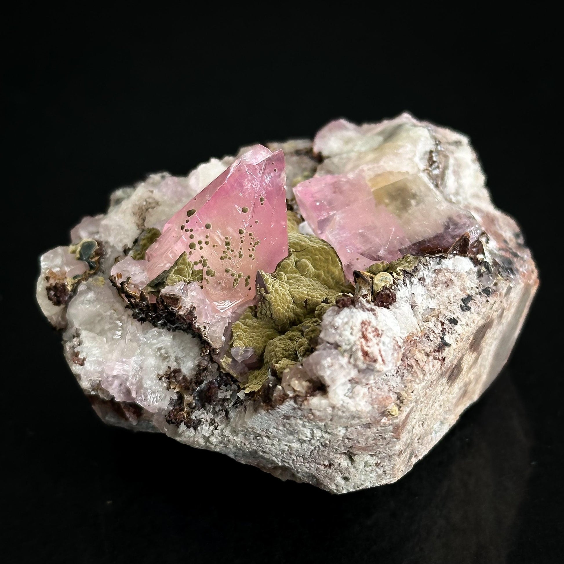 Gem Cobaltoan Calcite with Kolwezite | translucent pink crystal cluster, rare mineral specimen