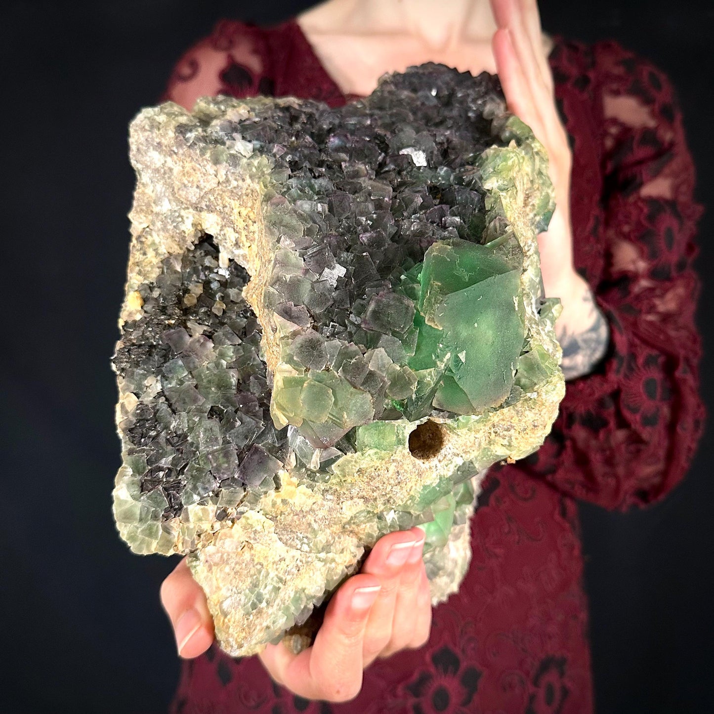 MASSIVE Okorusu Fluorite | raw green crystal cluster, statement display piece