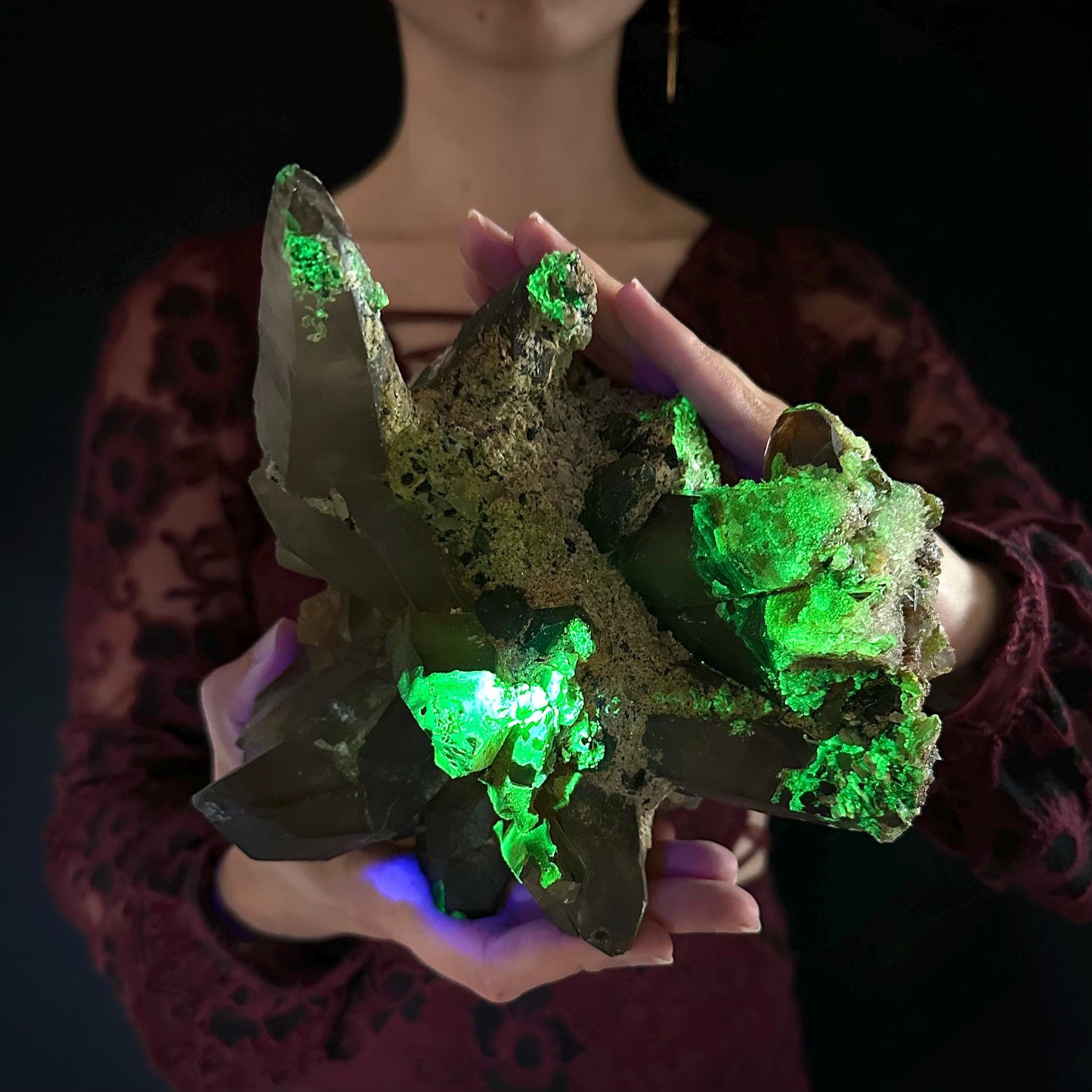 HUGE Smoky Quartz with Hyalite Opal & Black Tourmaline | Crystal Cluster from Namibia