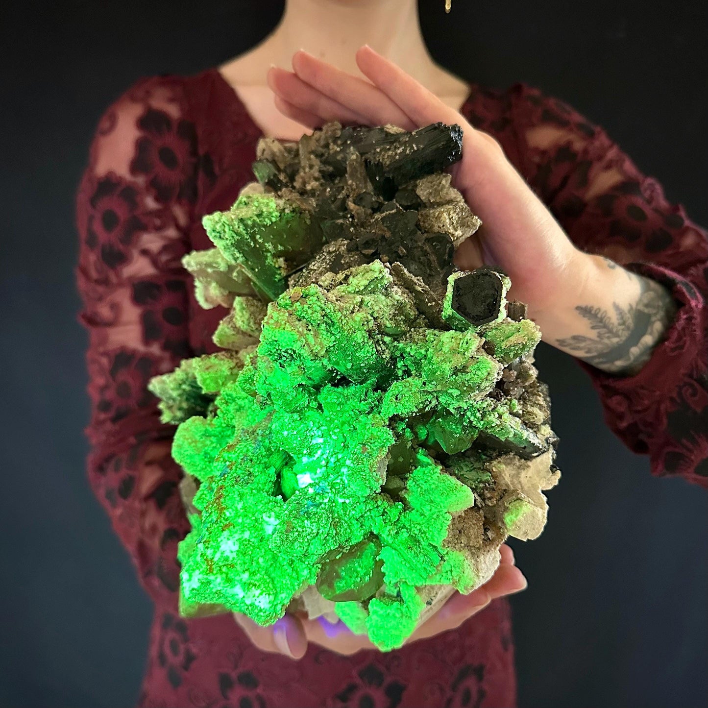 MASSIVE Smoky Quartz with Hyalite Opal, Black Tourmaline, & Feldspar | Crystal Cluster from Namibia