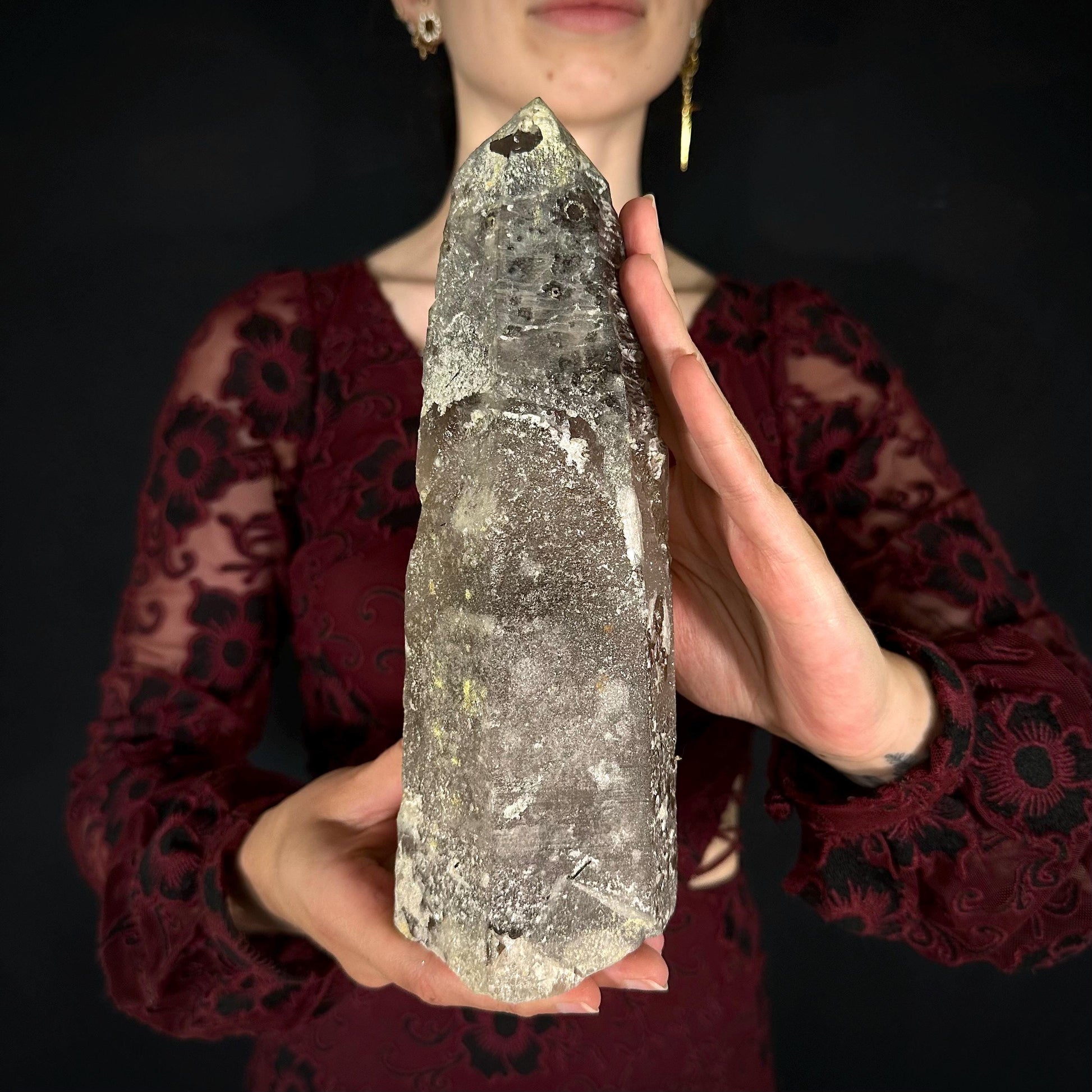 XL Smoky Quartz with Hyalite Opal | Crystal Point from Namibia