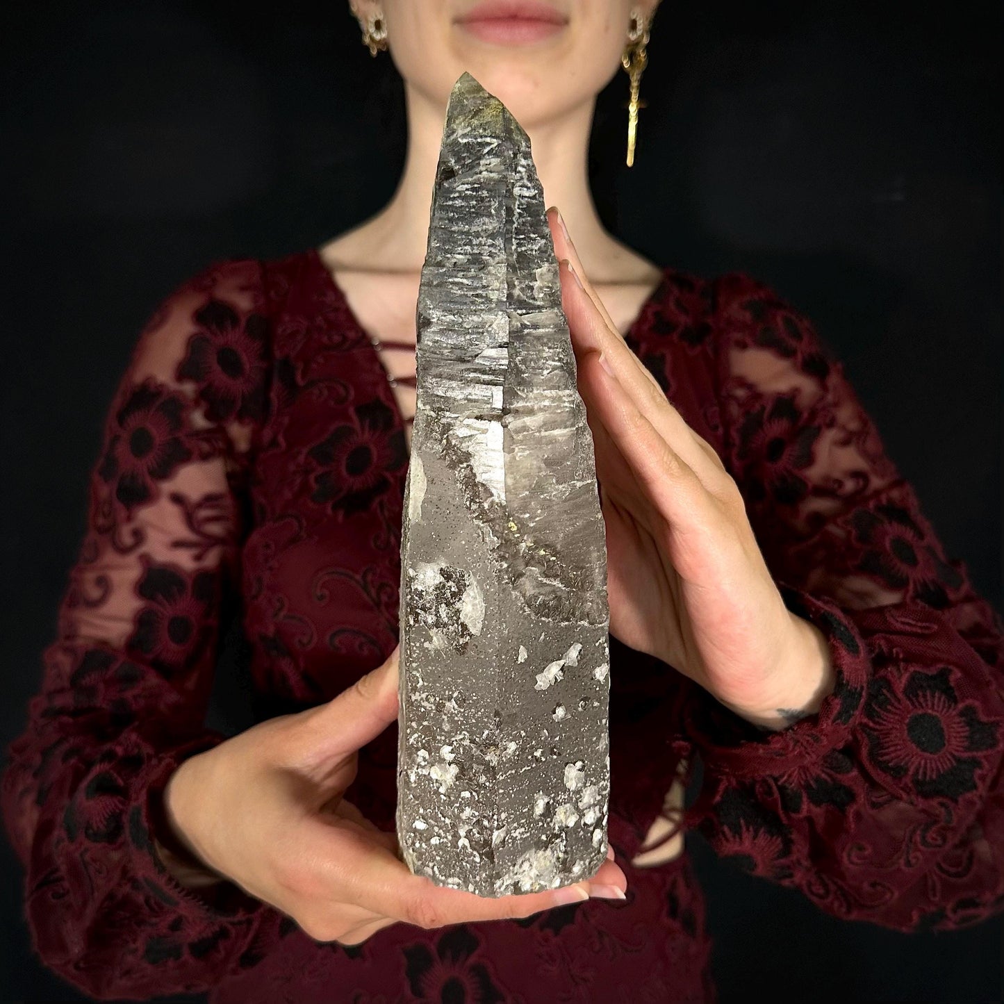 XL Smoky Quartz with Hyalite Opal | Crystal Point from Namibia