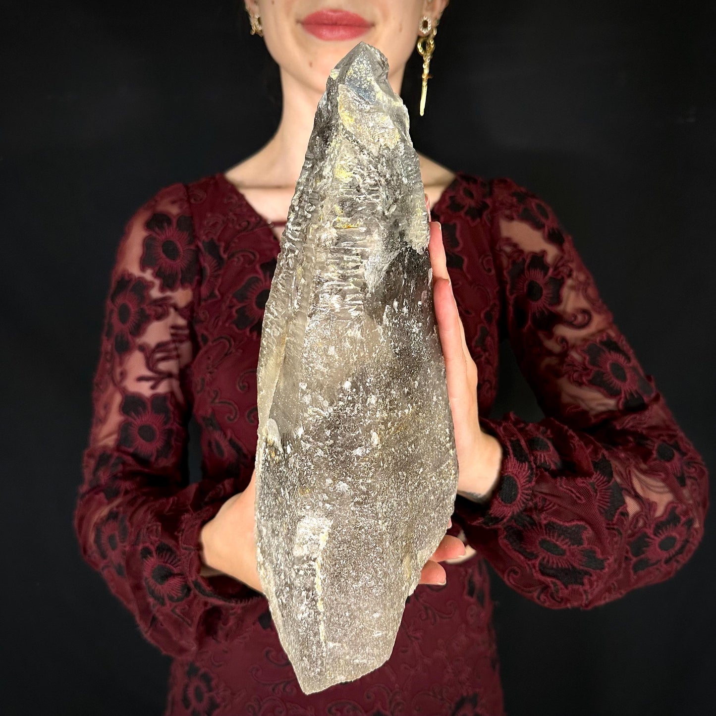 HUGE Smoky Quartz with Hyalite Opal | Crystal Point from Namibia