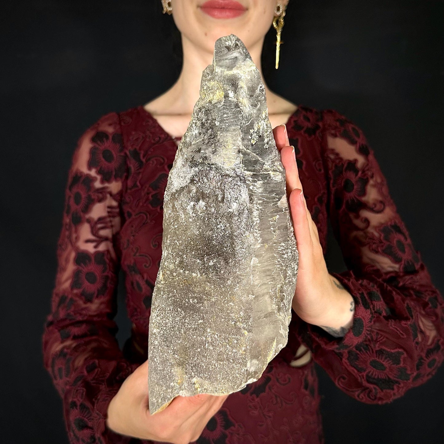 HUGE Smoky Quartz with Hyalite Opal | Crystal Point from Namibia