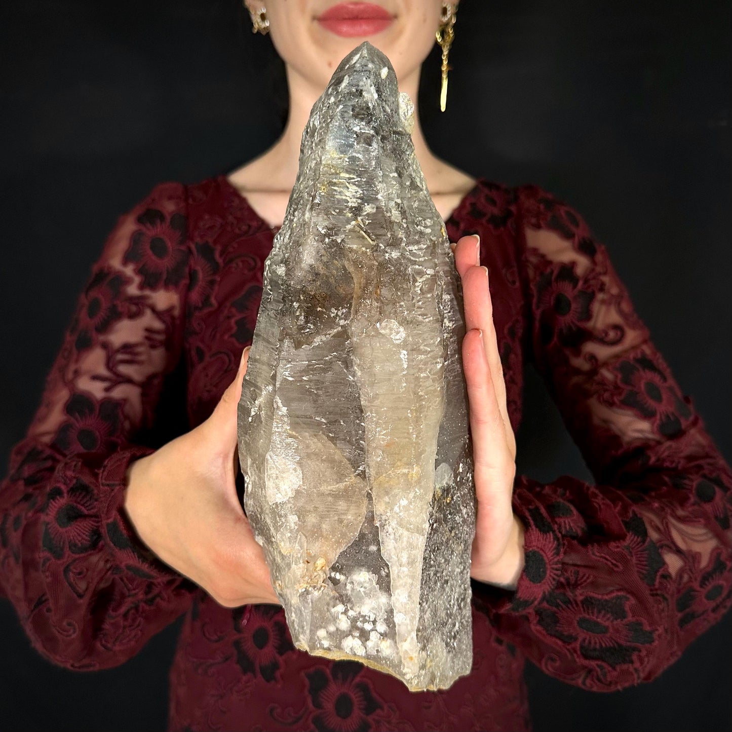 HUGE Smoky Quartz with Hyalite Opal | Crystal Point from Namibia