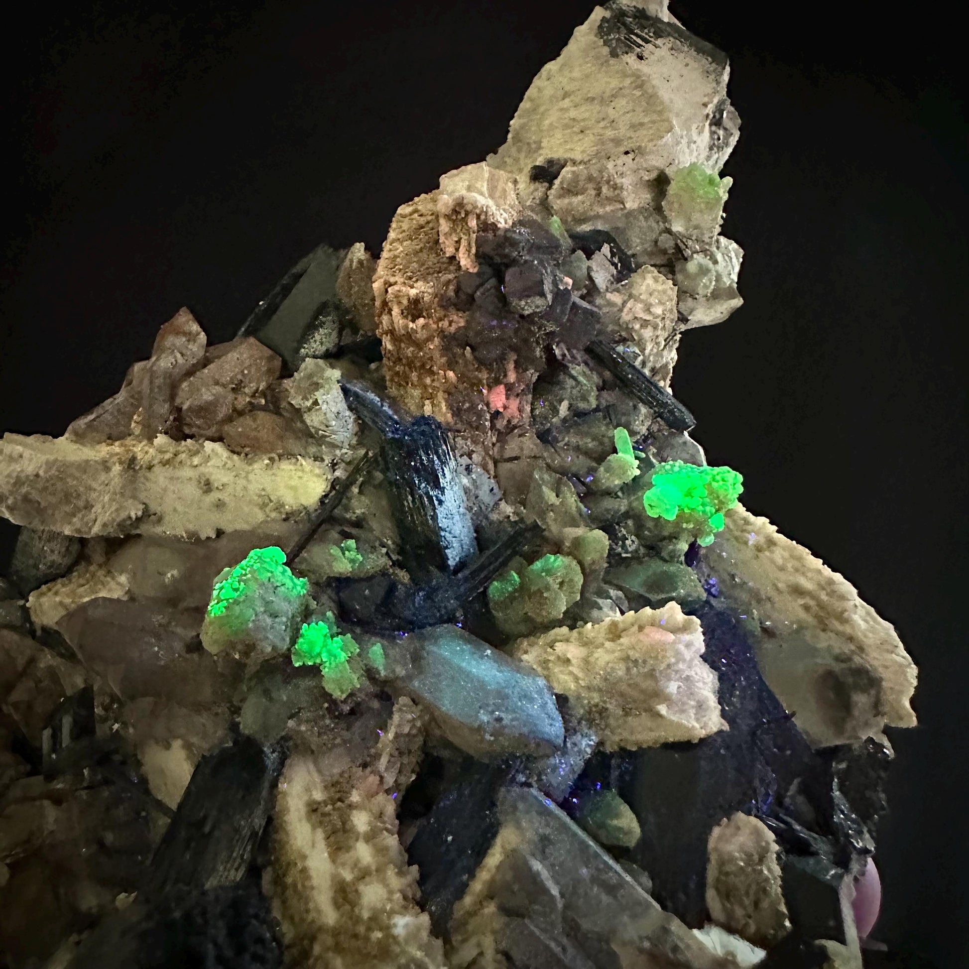 XL Smoky Quartz with Fluorite, Hyalite Opal, Black Tourmaline, & Feldspar | Crystal Cluster from Namibia