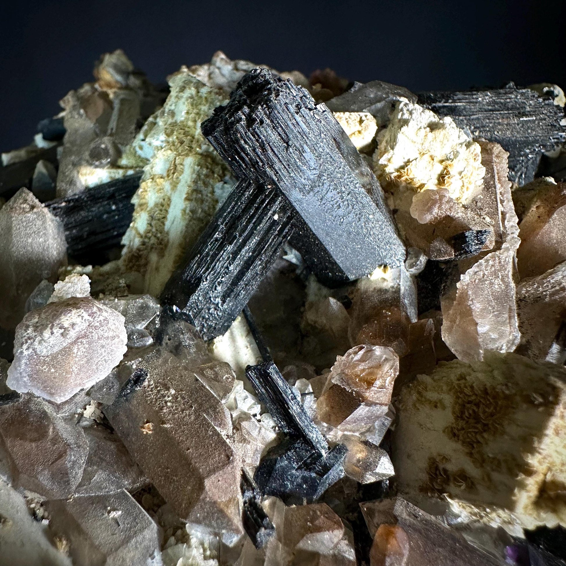 XL Smoky Quartz with Fluorite, Hyalite Opal, Black Tourmaline, & Feldspar | Crystal Cluster from Namibia