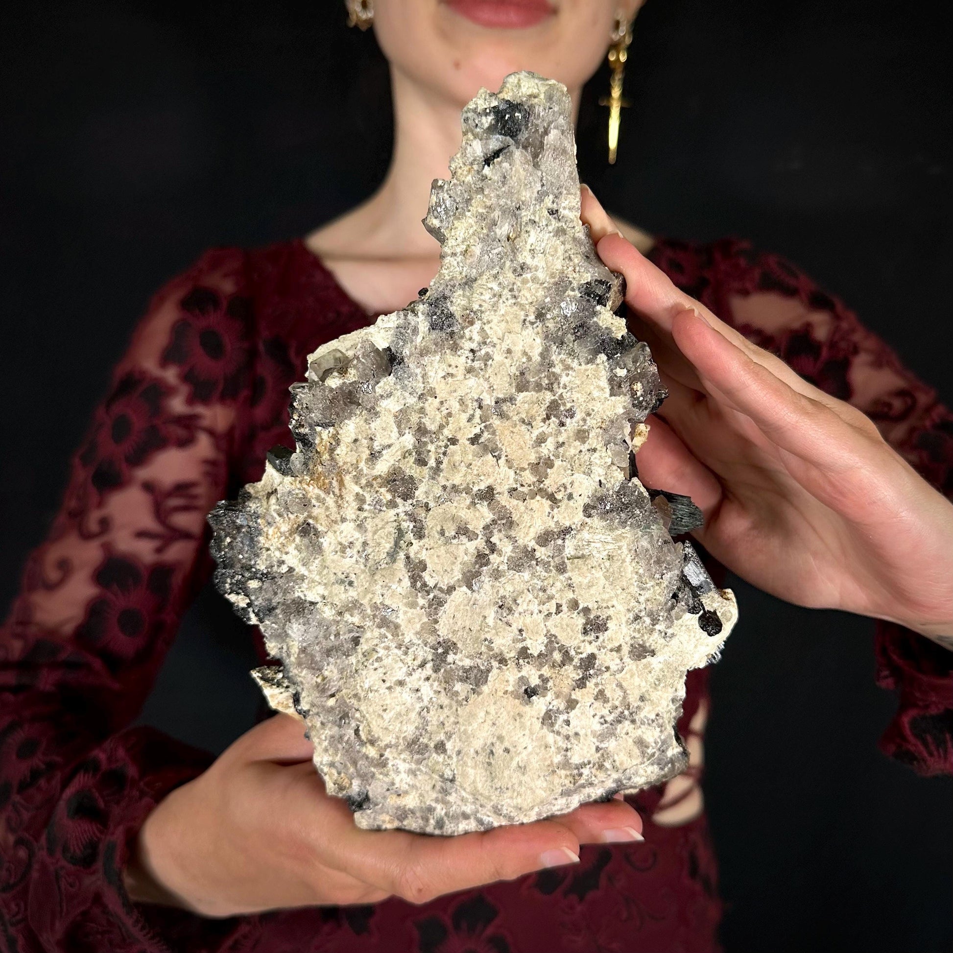 XL Smoky Quartz with Fluorite, Hyalite Opal, Black Tourmaline, & Feldspar | Crystal Cluster from Namibia