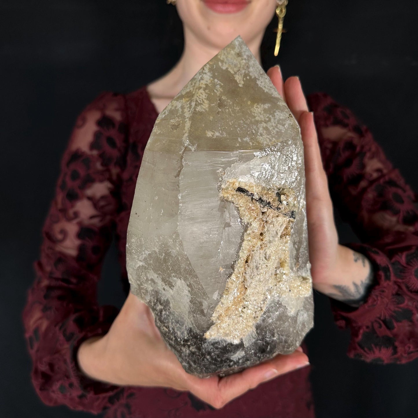 MASSIVE Smoky Quartz with Hyalite Opal | Crystal Point from Namibia