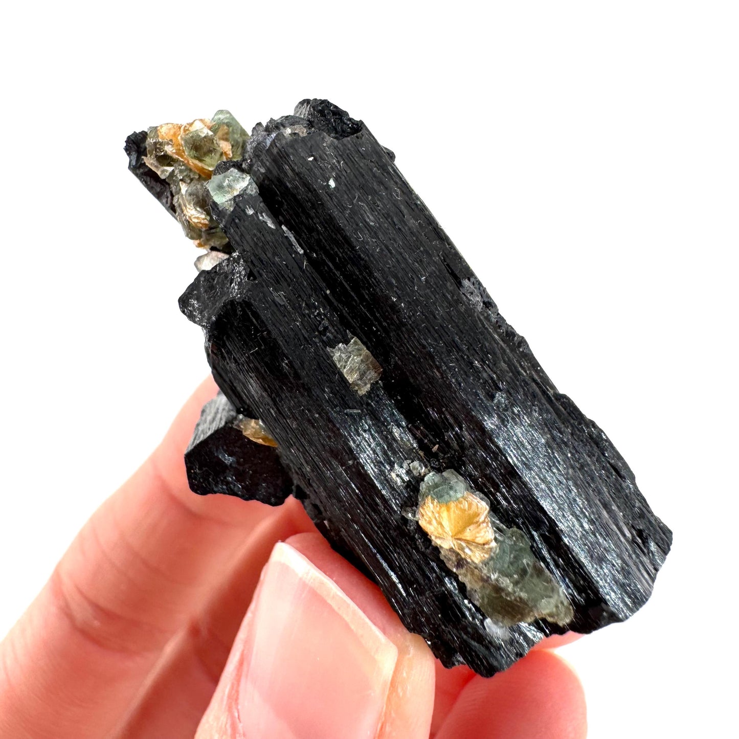 Black Tourmaline with Fluorite | Raw Schorl Crystal Cluster, Mineral Specimen from Namibia