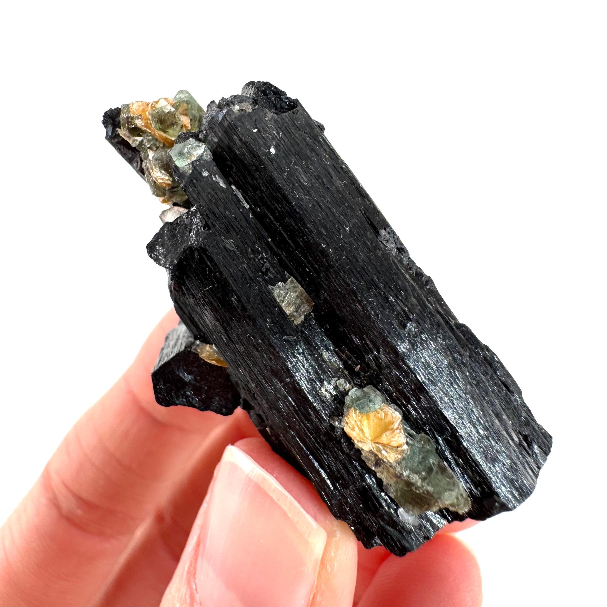 Black Tourmaline with Fluorite | Raw Schorl Crystal Cluster, Mineral Specimen from Namibia