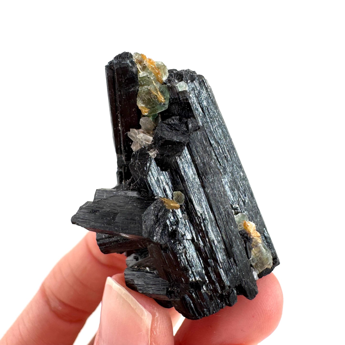 Black Tourmaline with Fluorite | Raw Schorl Crystal Cluster, Mineral Specimen from Namibia