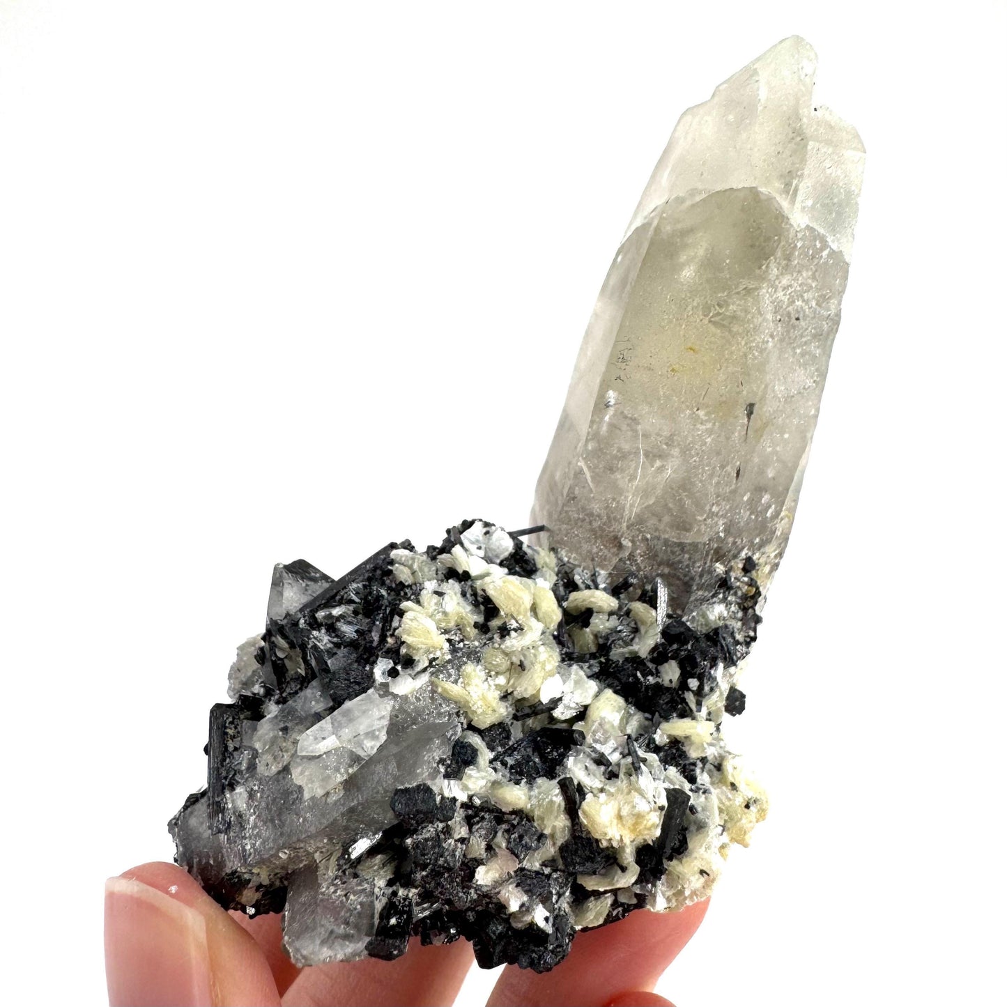 Black Tourmaline on Smoky Quartz | schorl crystal cluster, mineral specimen from Namibia