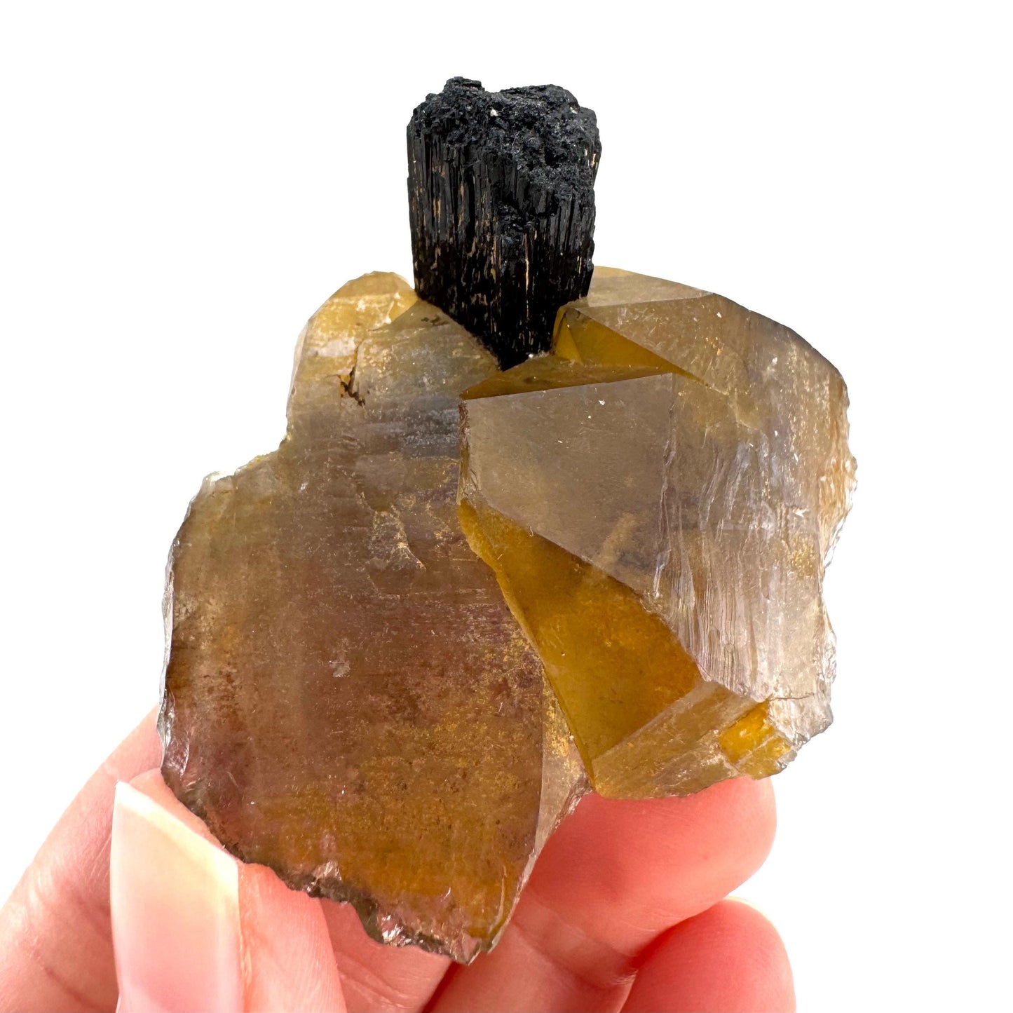 Black Tourmaline on Smoky Quartz | schorl crystal cluster, mineral specimen from Namibia
