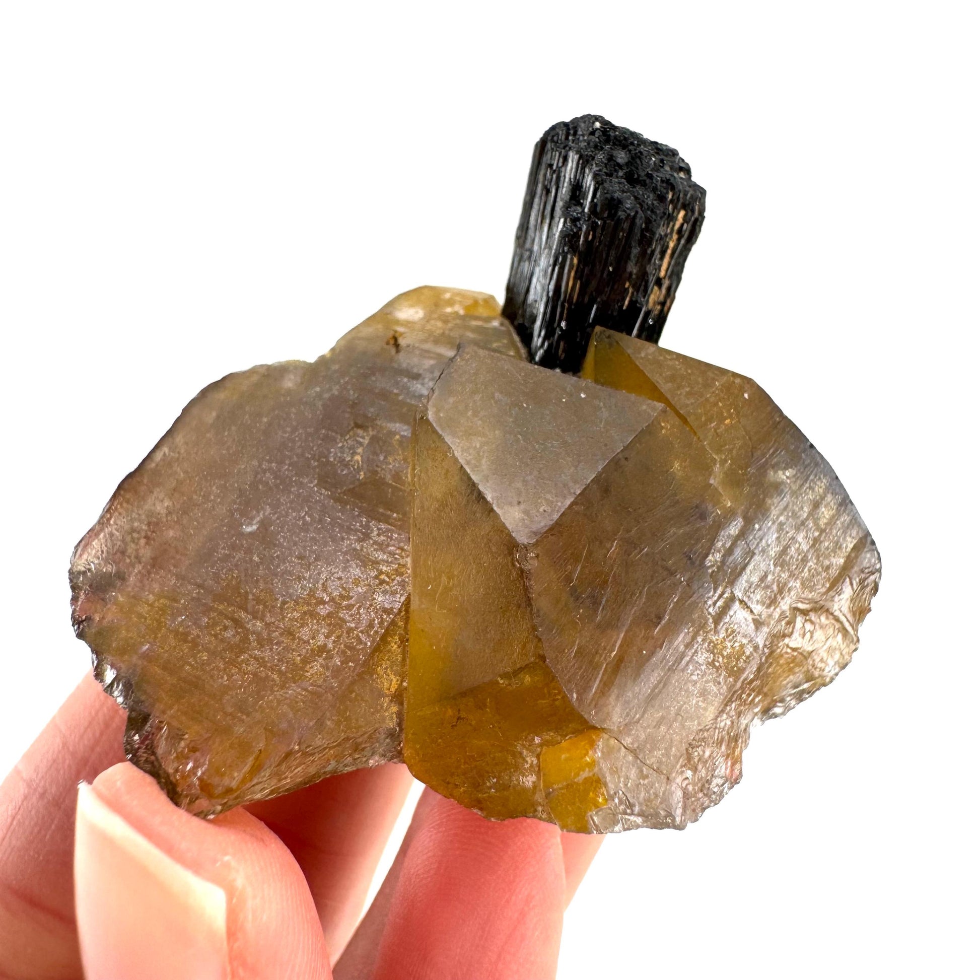 Black Tourmaline on Smoky Quartz | schorl crystal cluster, mineral specimen from Namibia