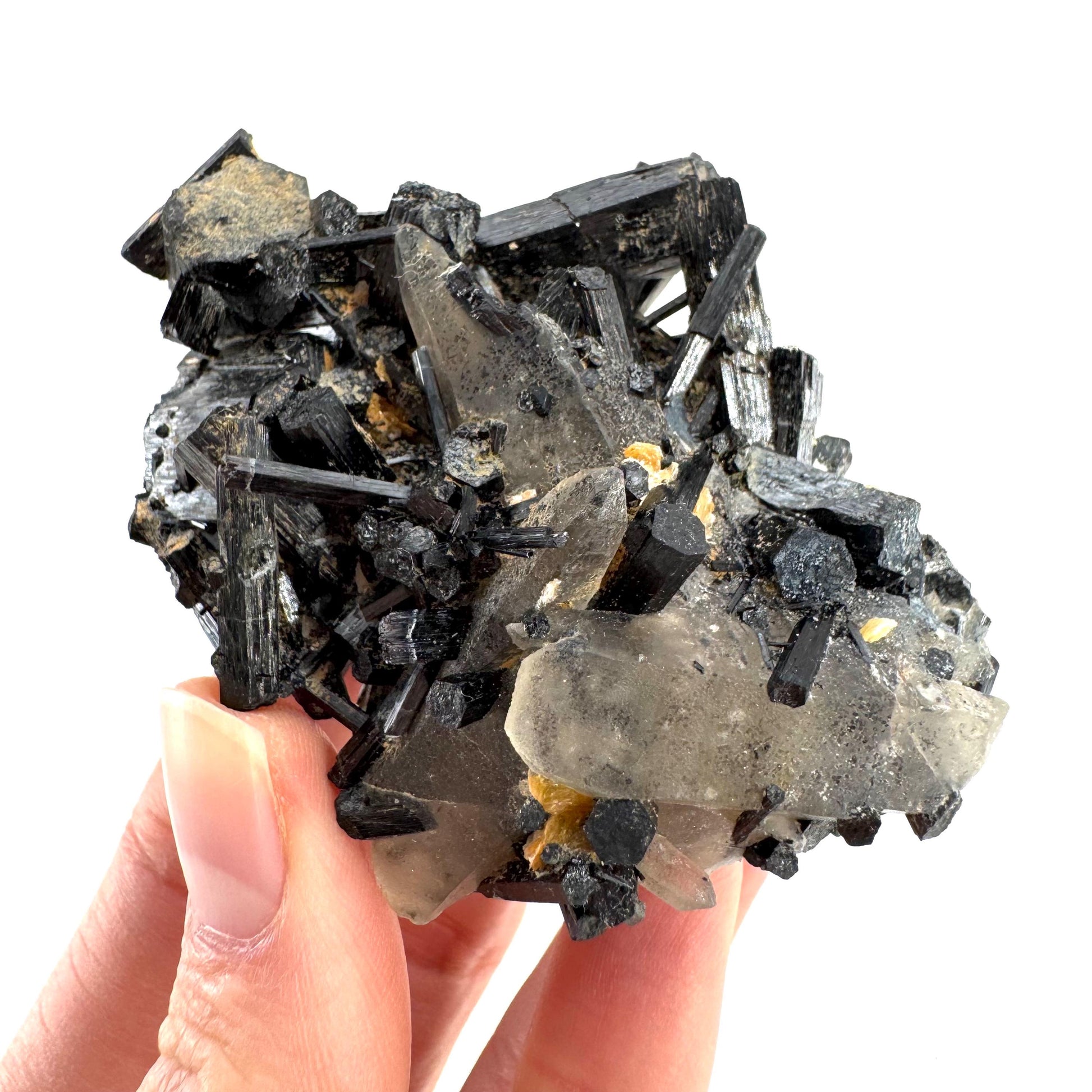 Smoky Quartz on Black Tourmaline | schorl crystal cluster, mineral specimen from Namibia