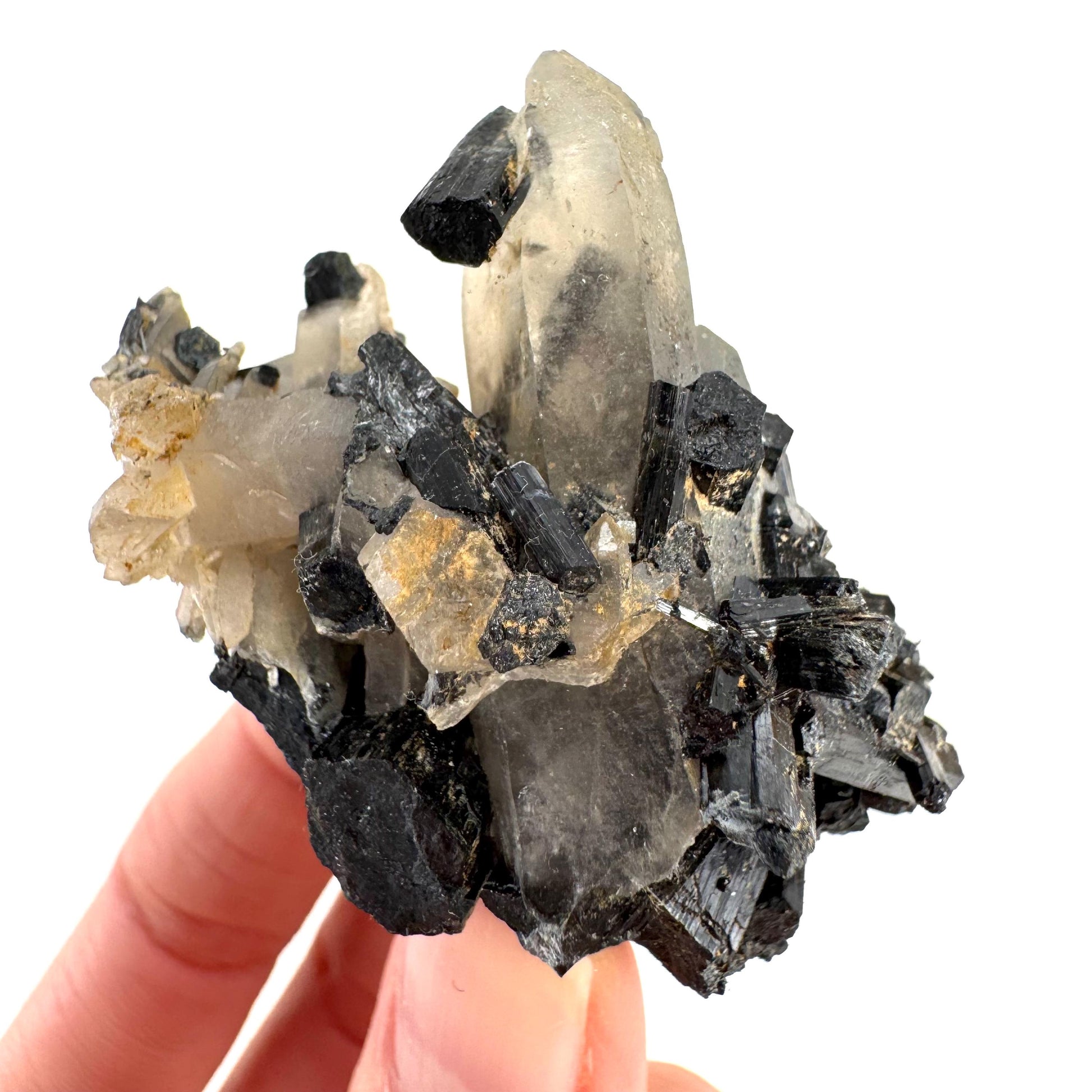 Smoky Quartz on Black Tourmaline | schorl crystal cluster, mineral specimen from Namibia