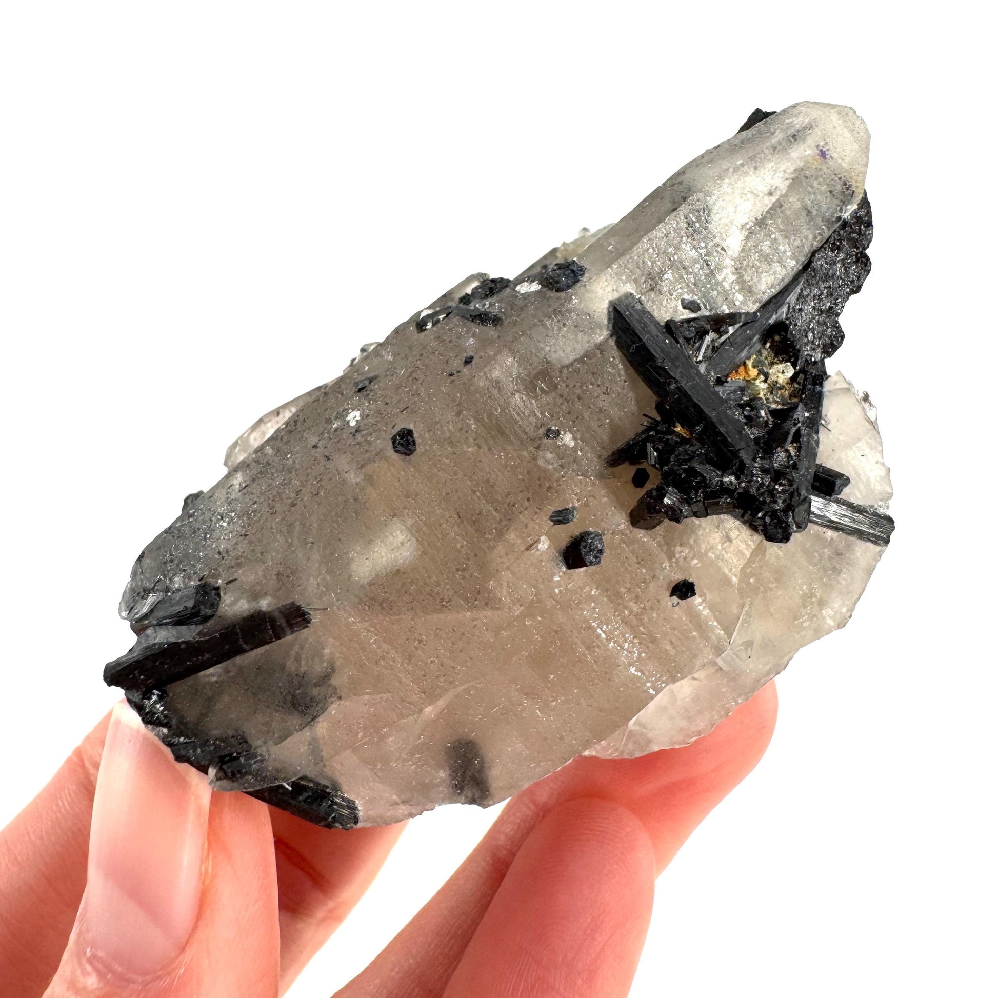 Black Tourmaline on Smoky Quartz | schorl crystal cluster, mineral specimen from Namibia