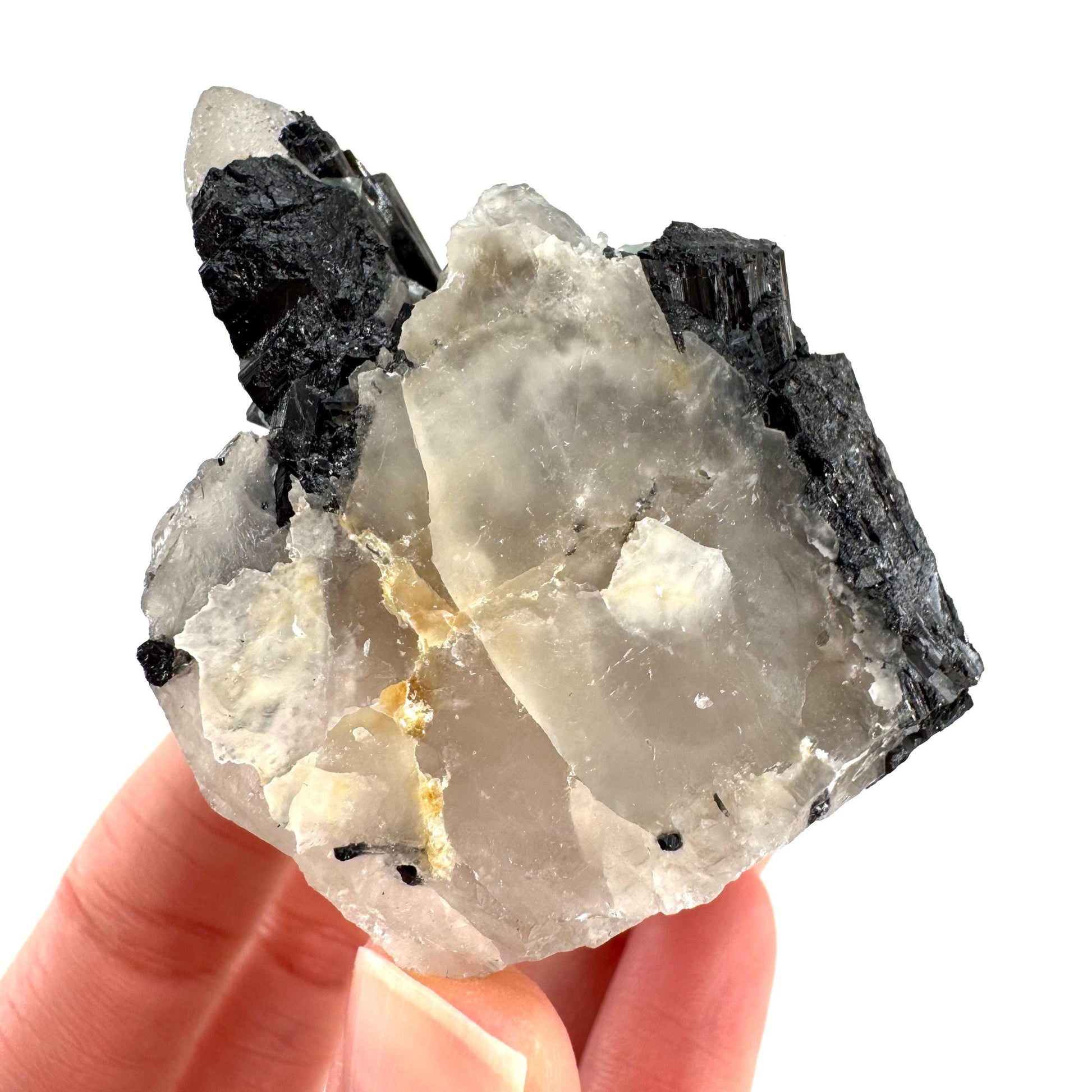 Black Tourmaline on Smoky Quartz | schorl crystal cluster, mineral specimen from Namibia