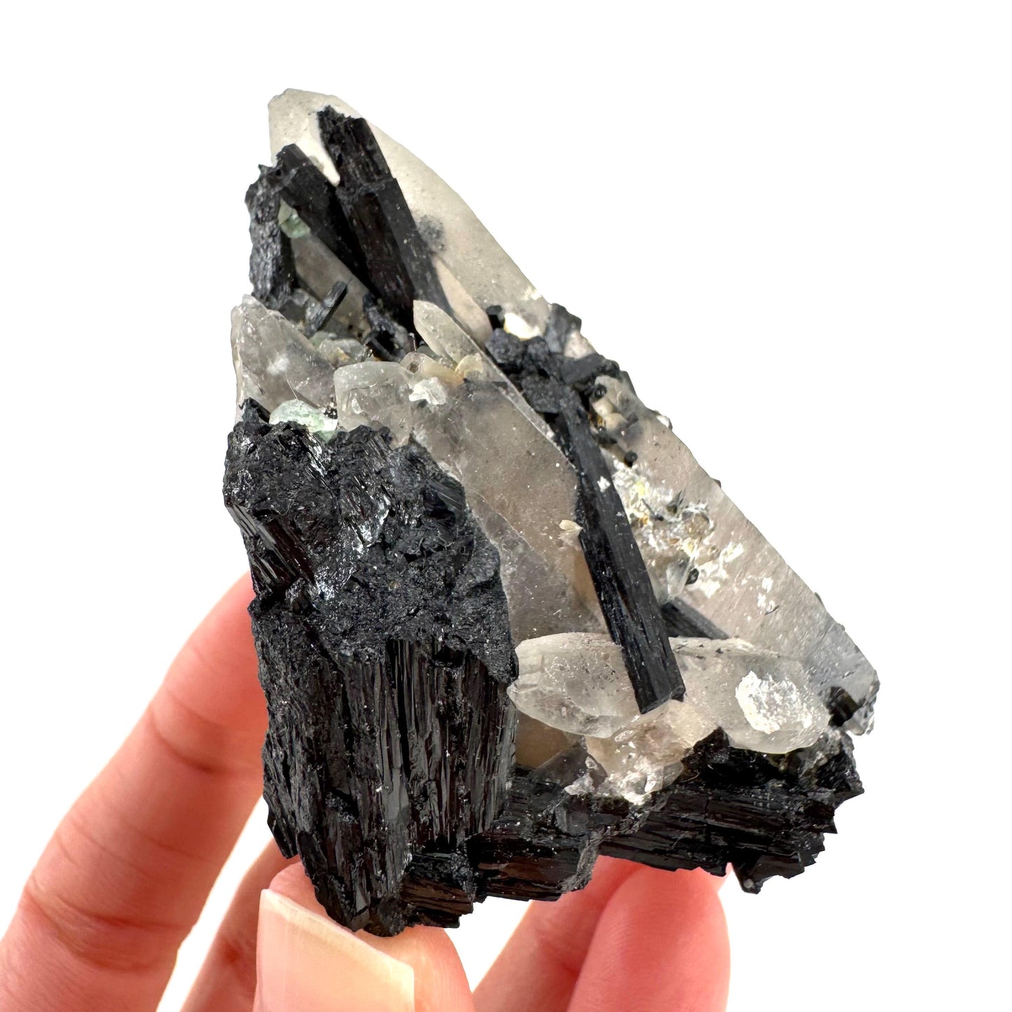Black Tourmaline on Smoky Quartz | schorl crystal cluster, mineral specimen from Namibia
