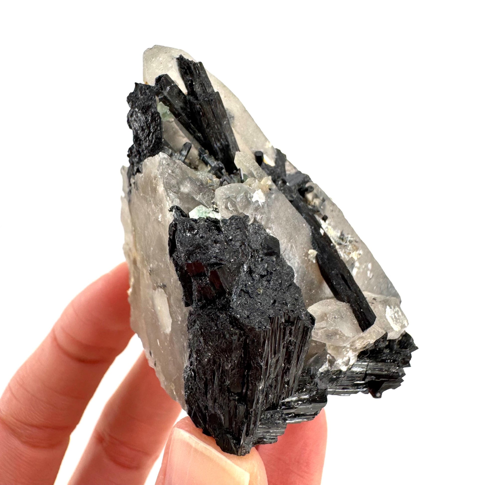 Black Tourmaline on Smoky Quartz | schorl crystal cluster, mineral specimen from Namibia