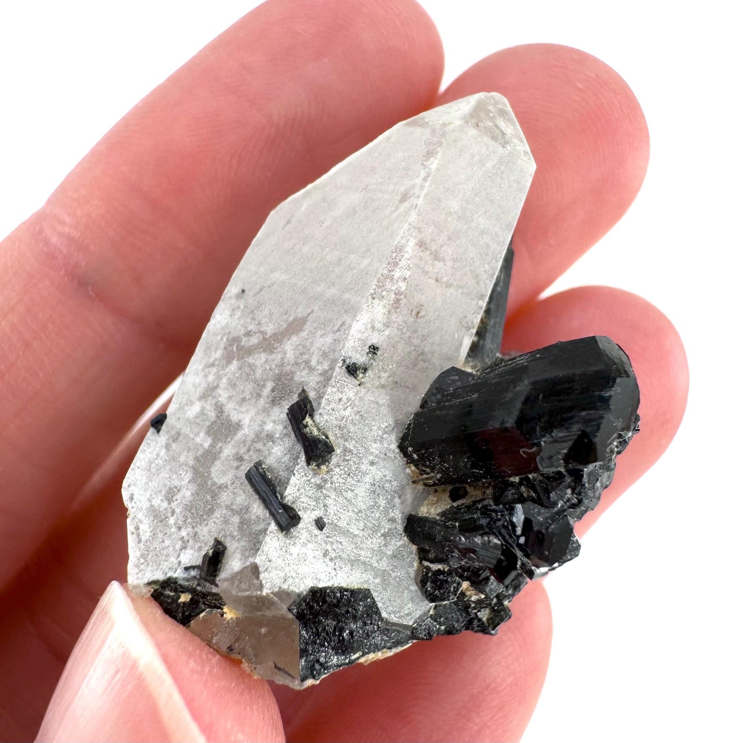 Black Tourmaline on Smoky Quartz | schorl crystal cluster, mineral specimen from Namibia
