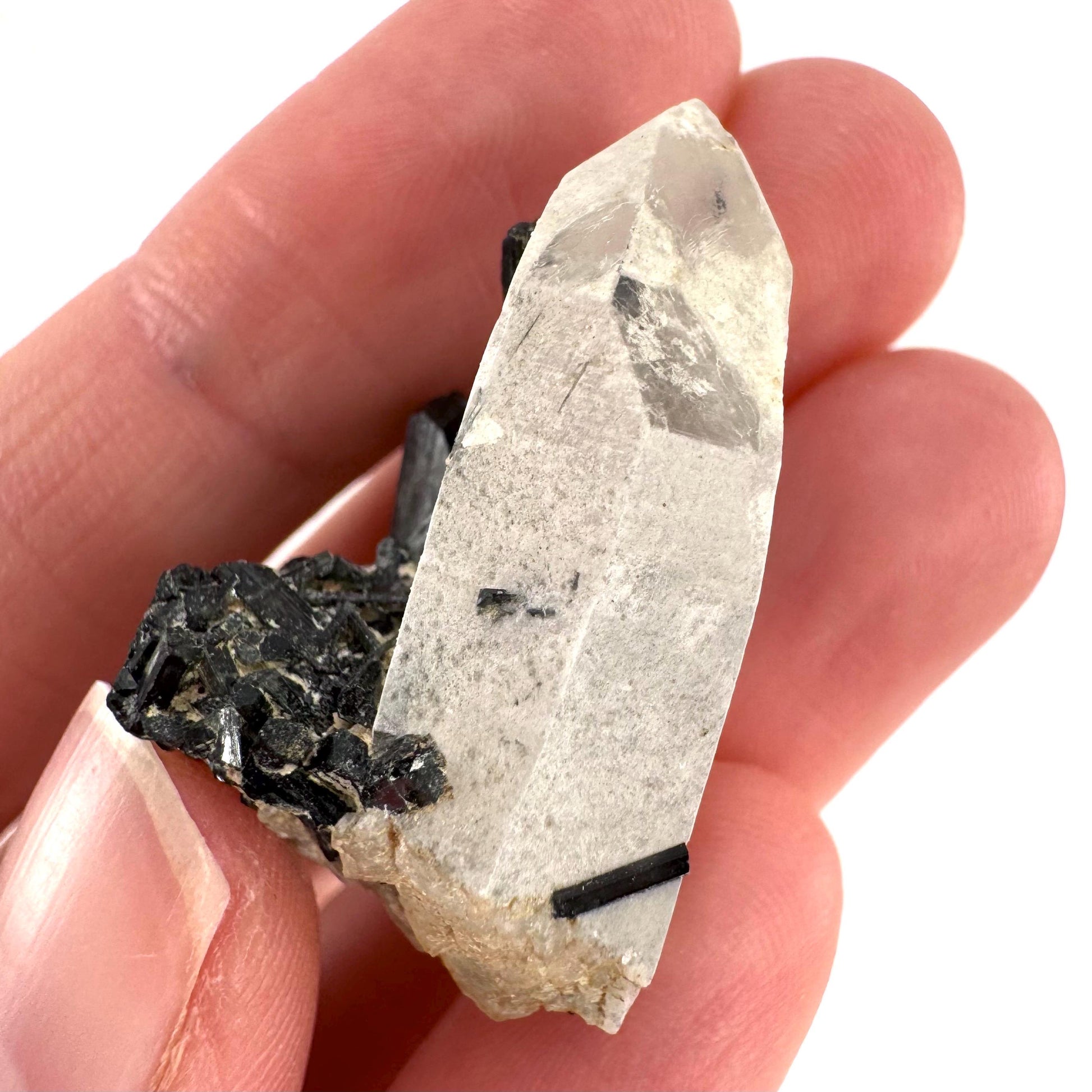 Black Tourmaline on Smoky Quartz | schorl crystal cluster, mineral specimen from Namibia
