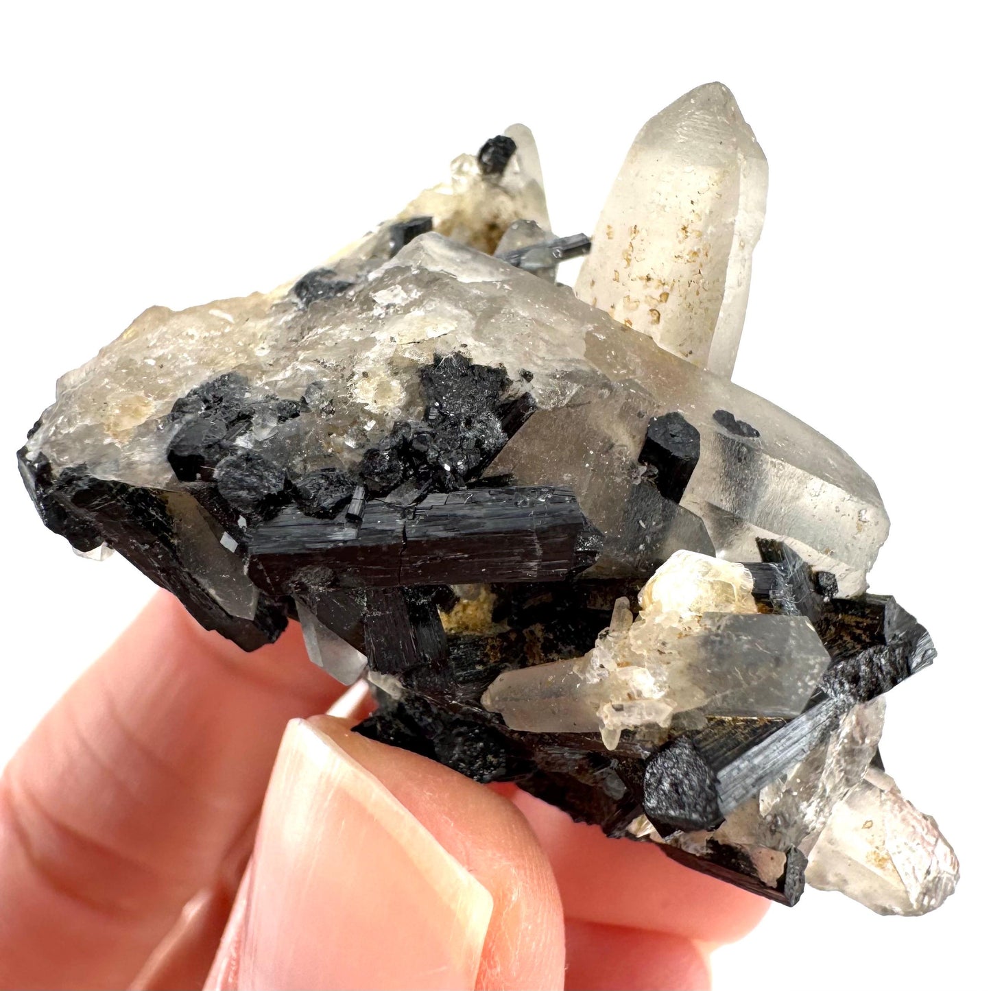 Smoky Quartz on Black Tourmaline | schorl crystal cluster, mineral specimen from Namibia