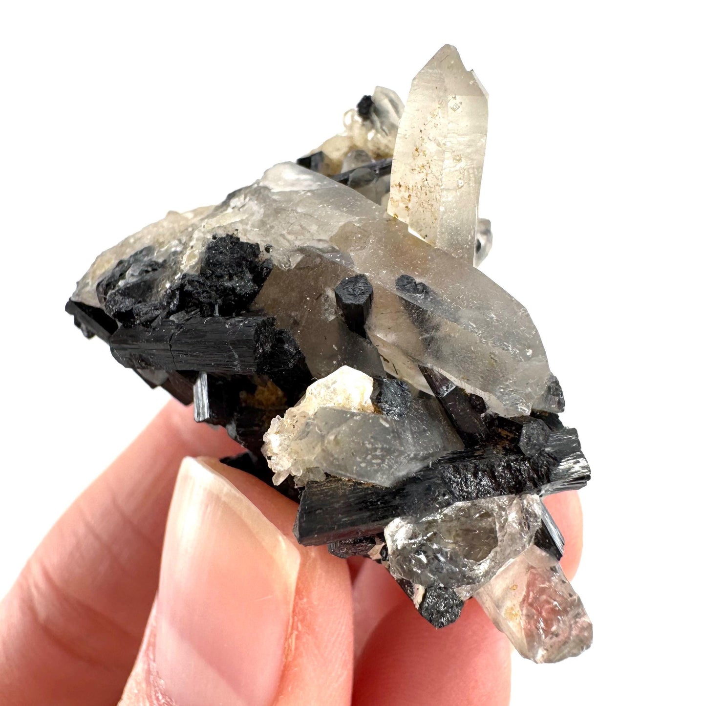 Smoky Quartz on Black Tourmaline | schorl crystal cluster, mineral specimen from Namibia