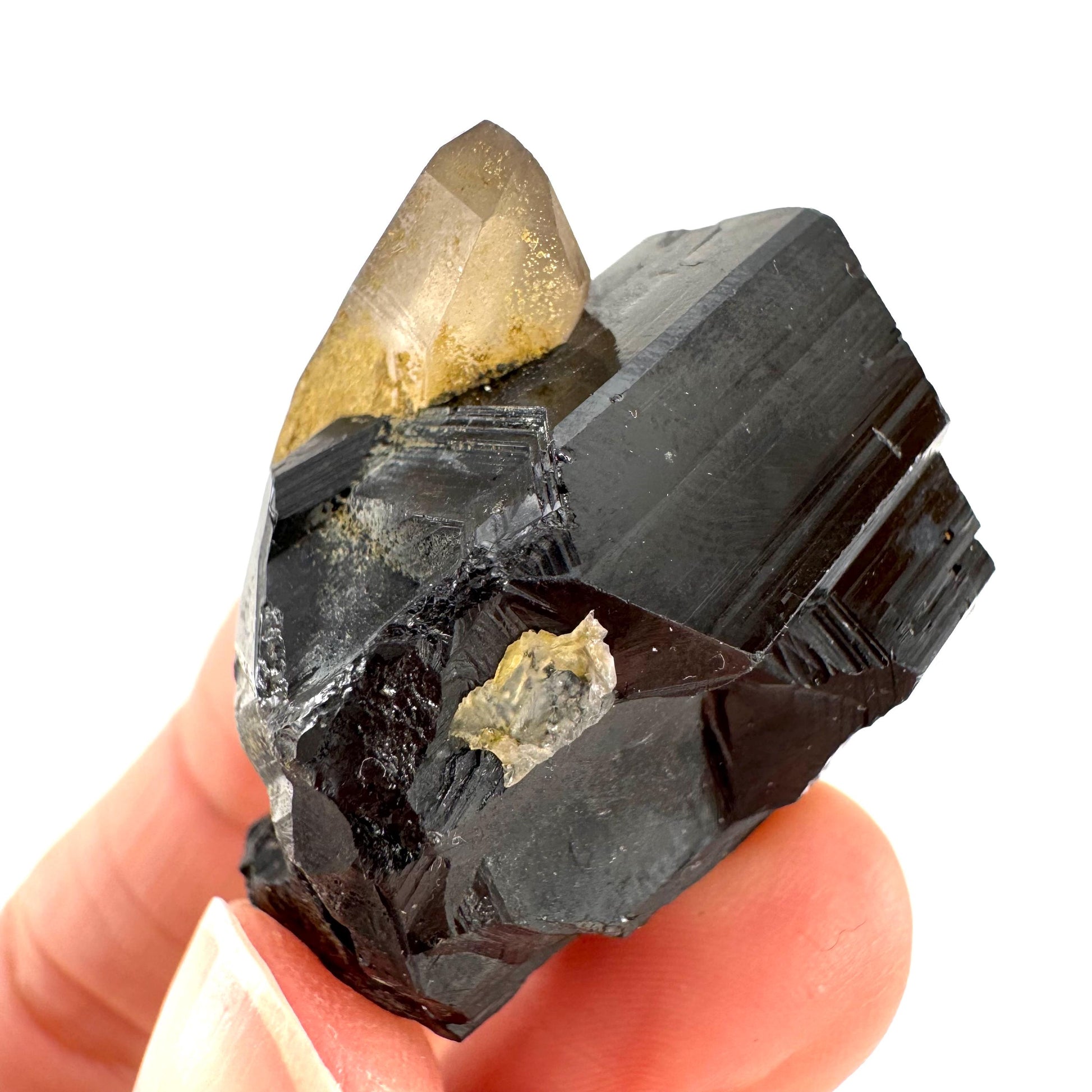 Smoky Quartz on Black Tourmaline | schorl crystal cluster, mineral specimen from Namibia