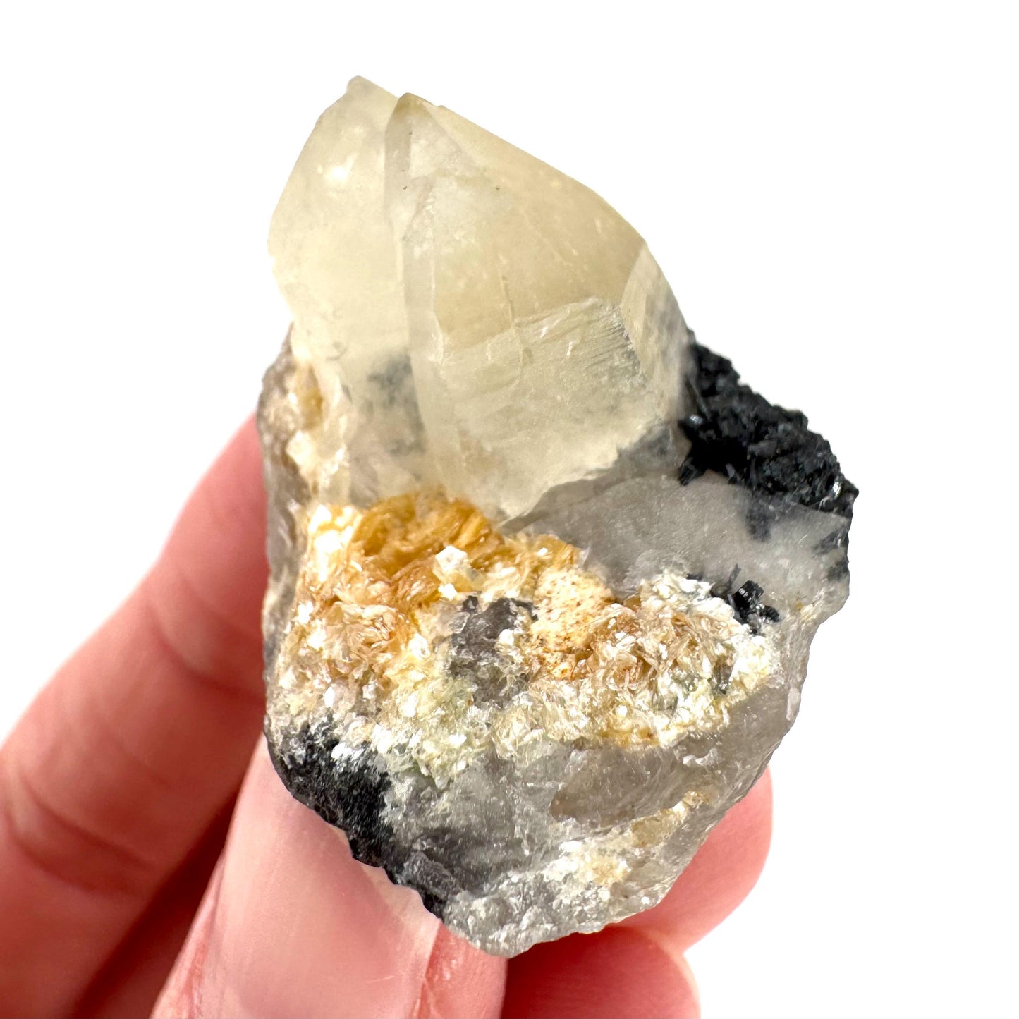 Black Tourmaline on Smoky Quartz | schorl crystal cluster, mineral specimen from Namibia
