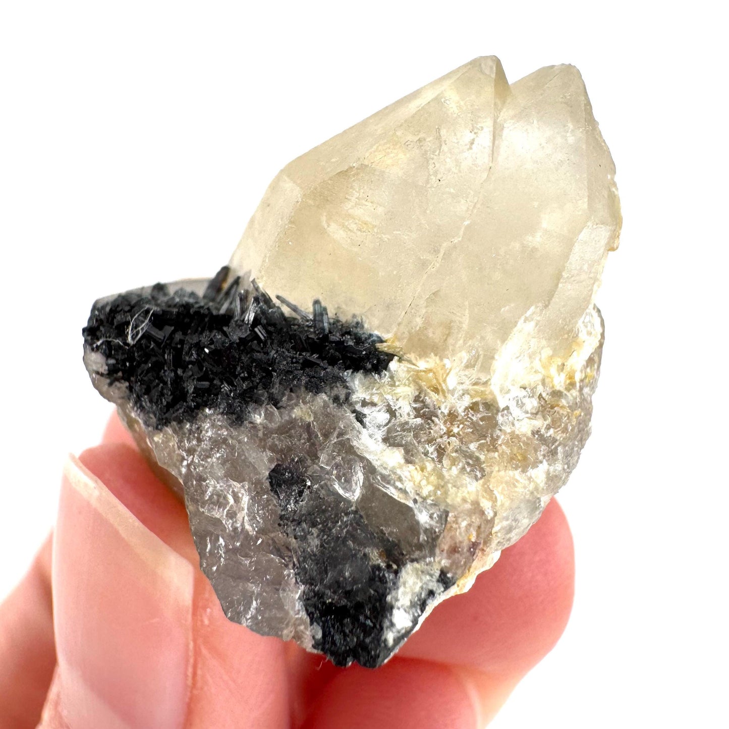 Black Tourmaline on Smoky Quartz | schorl crystal cluster, mineral specimen from Namibia