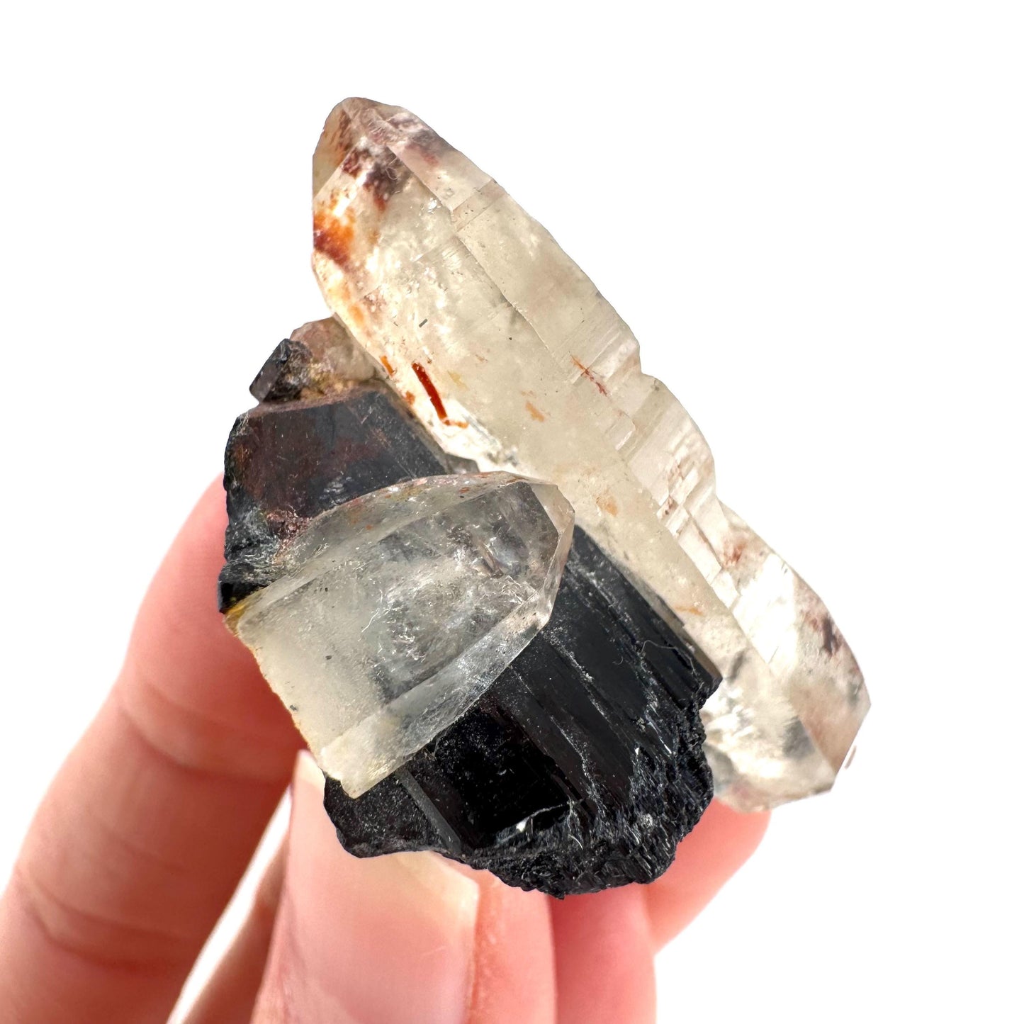Smoky Quartz on Black Tourmaline | schorl crystal cluster, mineral specimen from Namibia