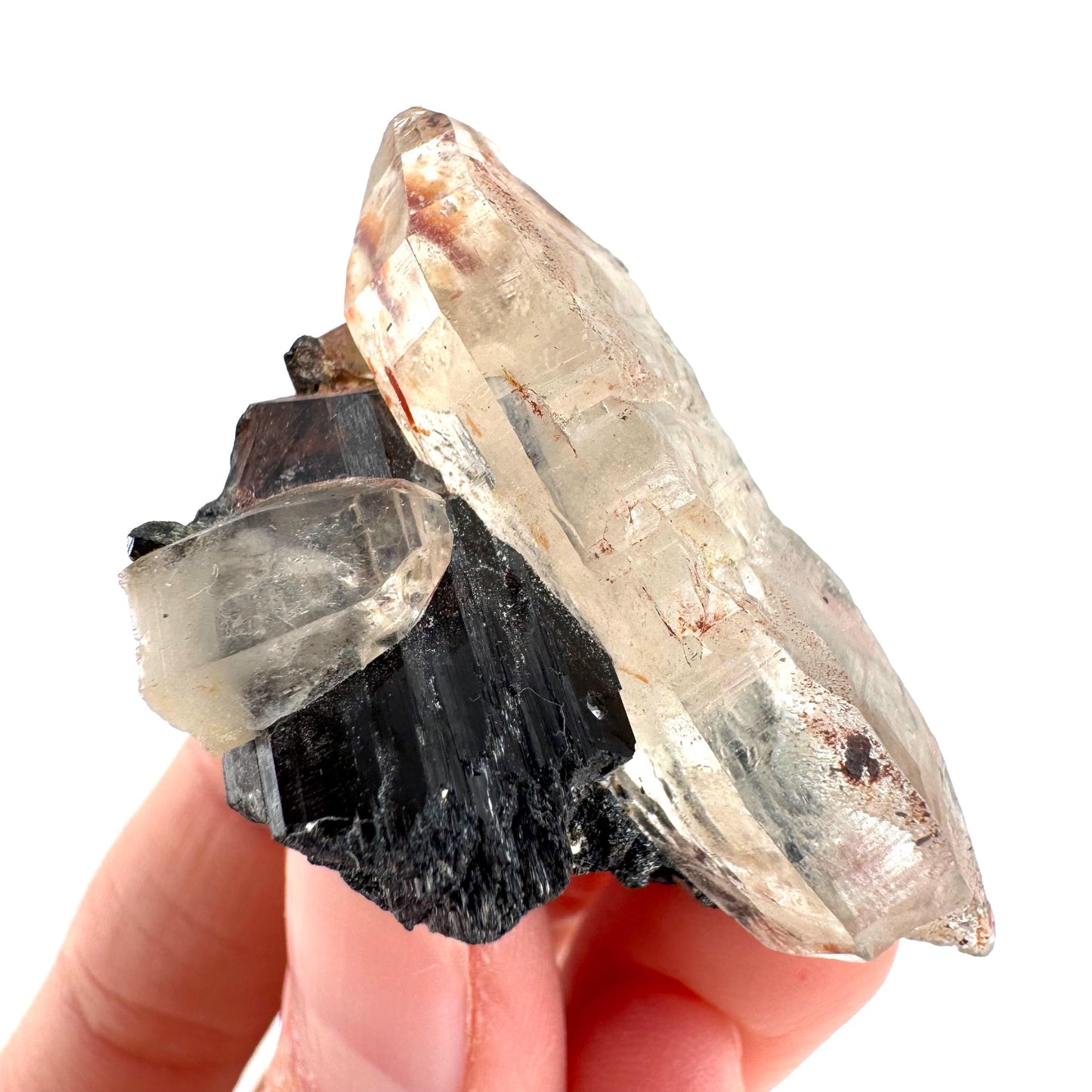 Smoky Quartz on Black Tourmaline | schorl crystal cluster, mineral specimen from Namibia