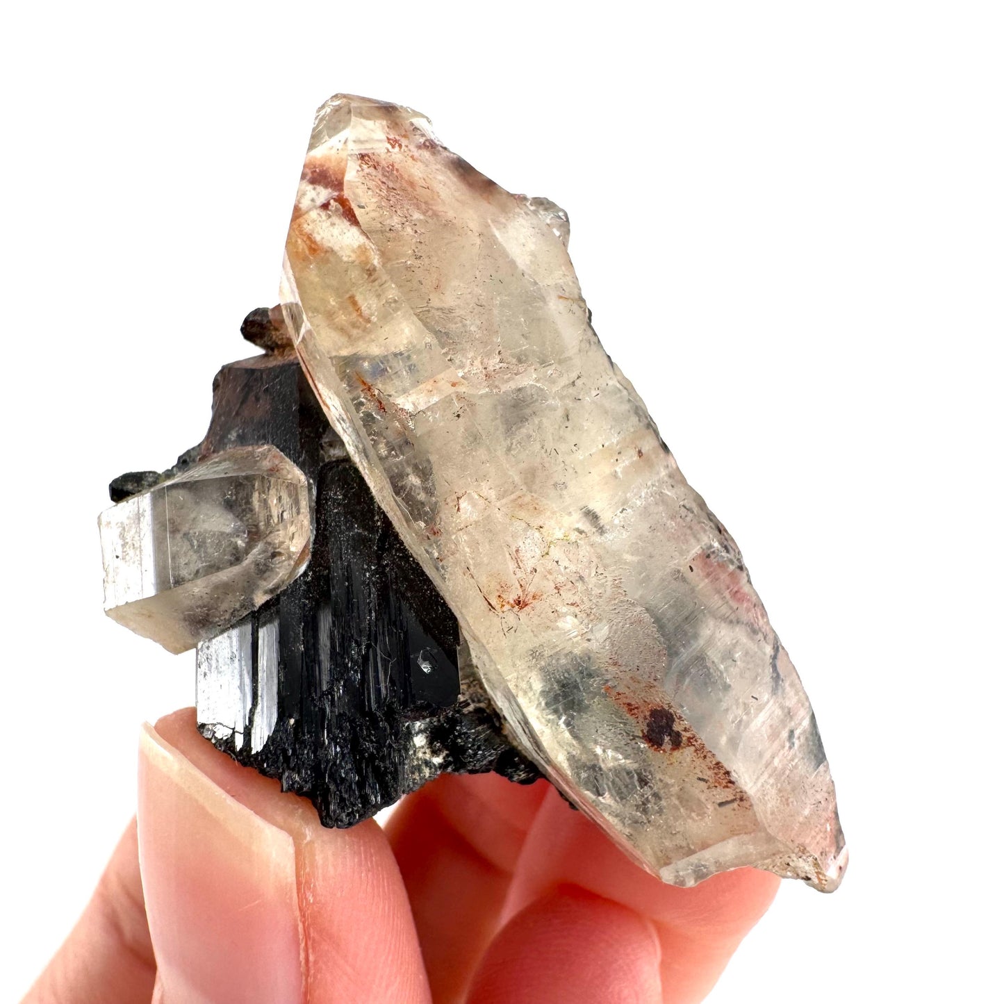 Smoky Quartz on Black Tourmaline | schorl crystal cluster, mineral specimen from Namibia