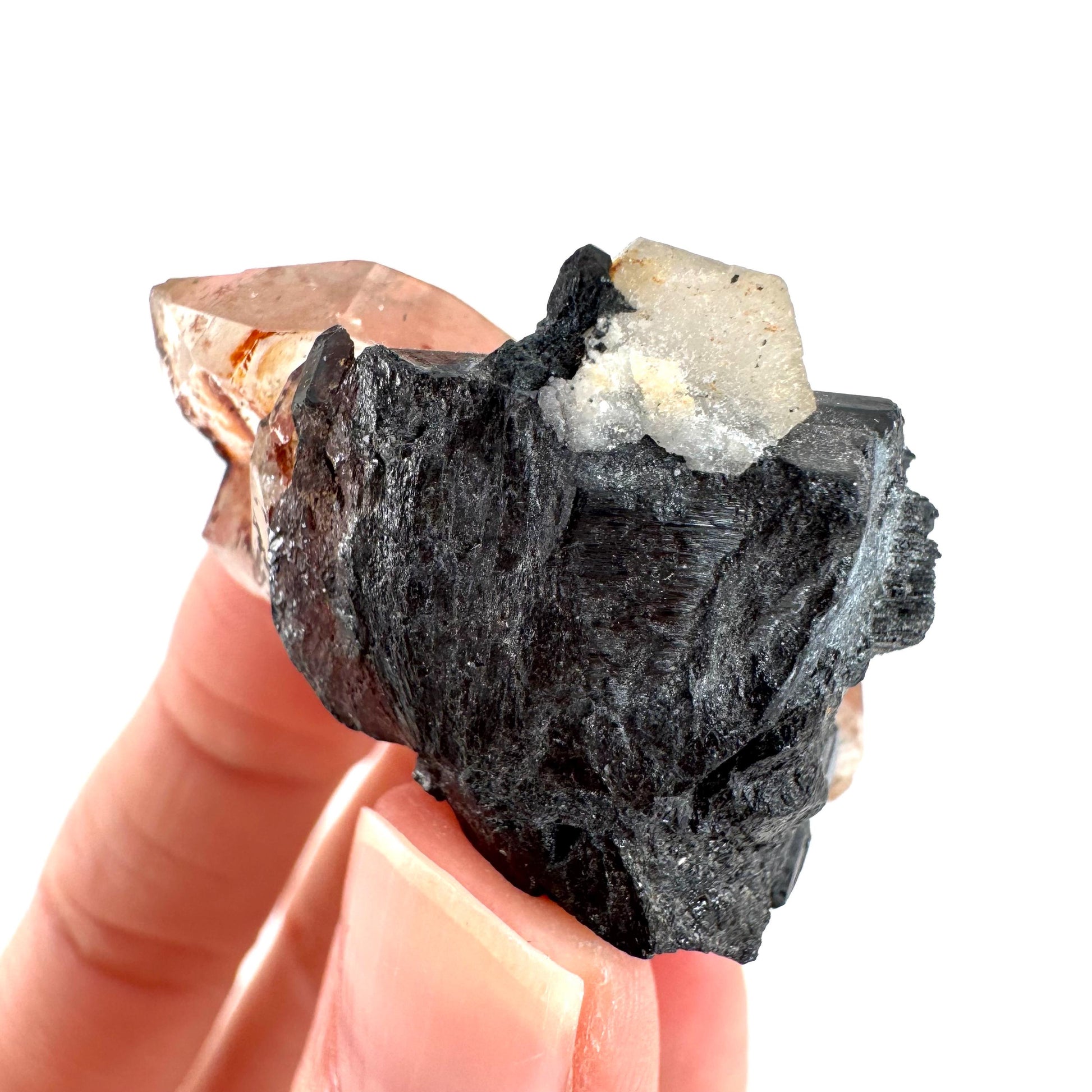 Smoky Quartz on Black Tourmaline | schorl crystal cluster, mineral specimen from Namibia