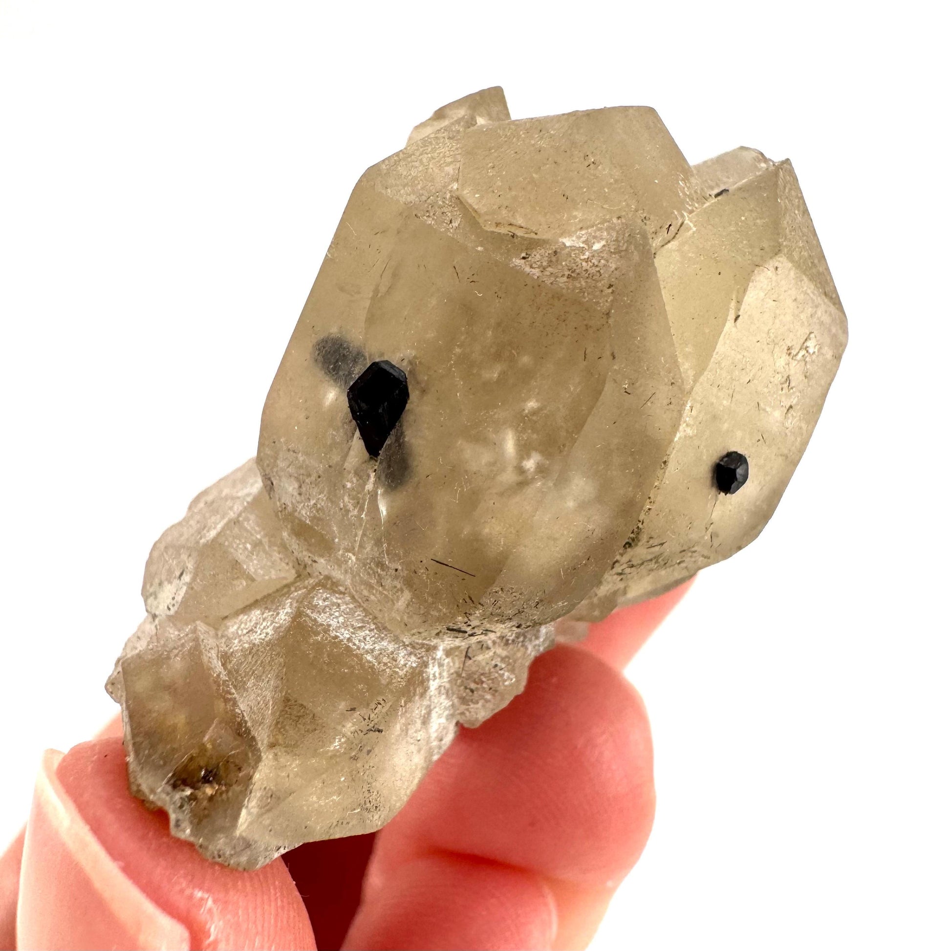 Black Tourmaline on Smoky Quartz | schorl crystal cluster, mineral specimen from Namibia