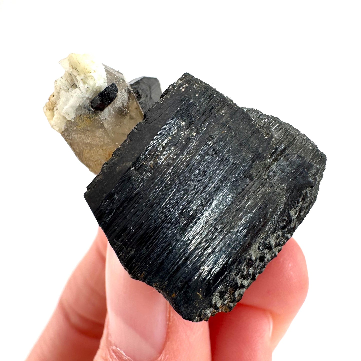 Smoky Quartz on Black Tourmaline | schorl crystal cluster, mineral specimen from Namibia