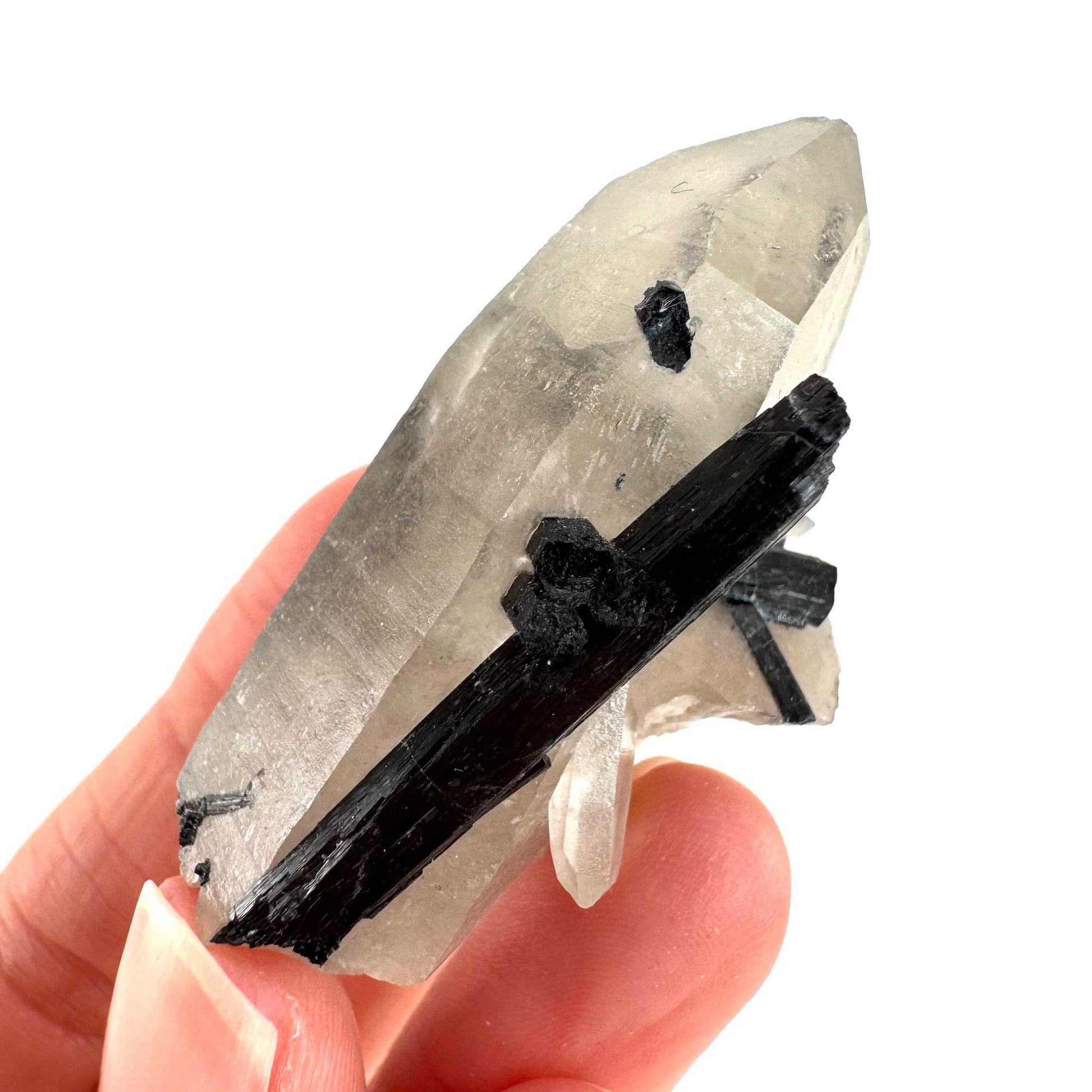 Black Tourmaline on Smoky Quartz | schorl crystal cluster, mineral specimen from Namibia