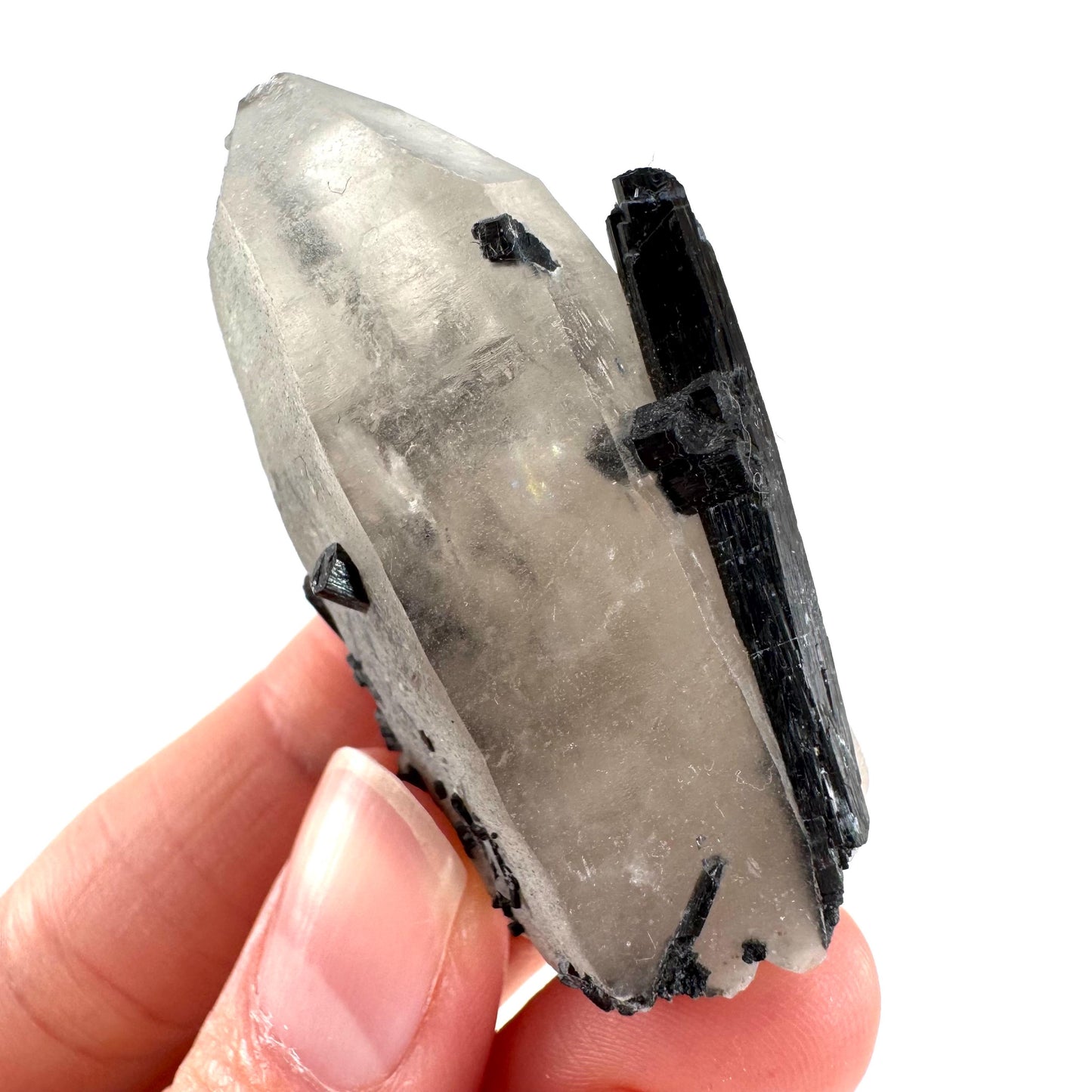 Black Tourmaline on Smoky Quartz | schorl crystal cluster, mineral specimen from Namibia